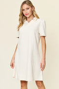 Double Take Full Size Texture Collared Neck Short Sleeve Dress - Grace & Grit Boutique