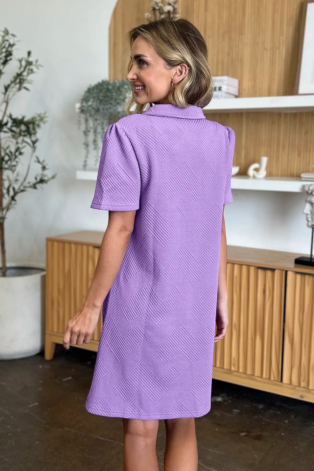 Double Take Full Size Texture Collared Neck Short Sleeve Dress - Grace & Grit Boutique