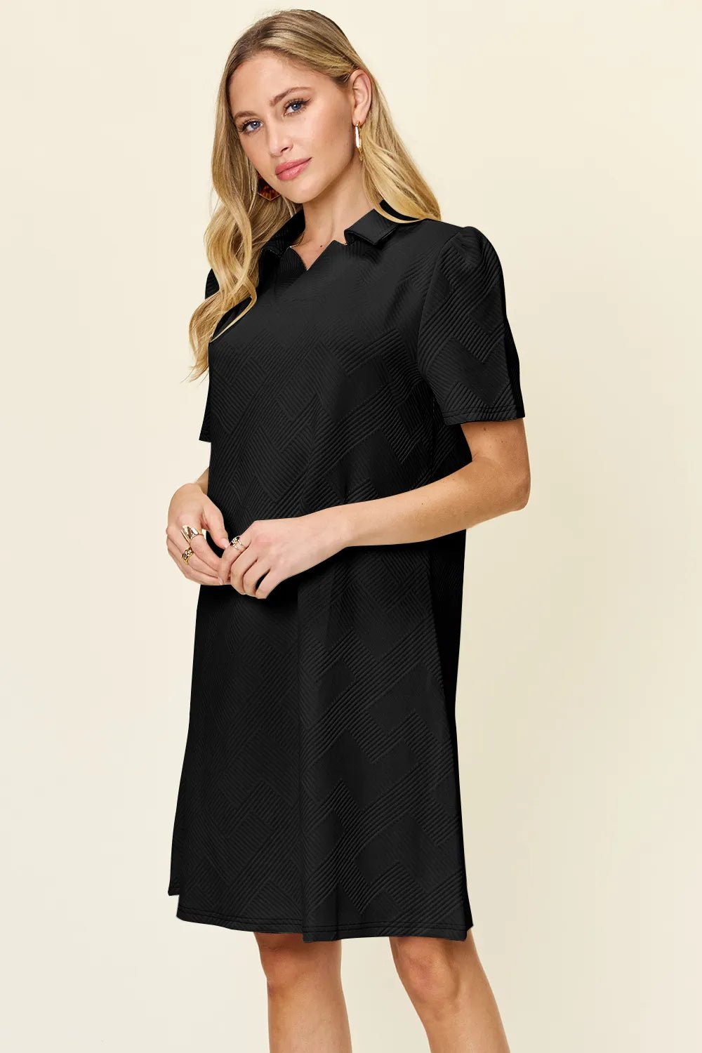 Double Take Full Size Texture Collared Neck Short Sleeve Dress - Grace & Grit Boutique