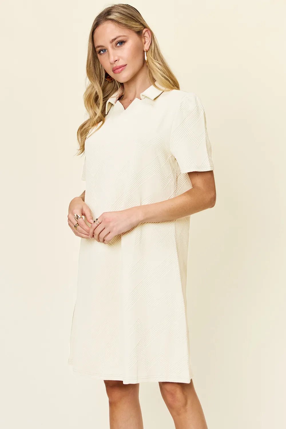 Double Take Full Size Texture Collared Neck Short Sleeve Dress - Grace & Grit Boutique