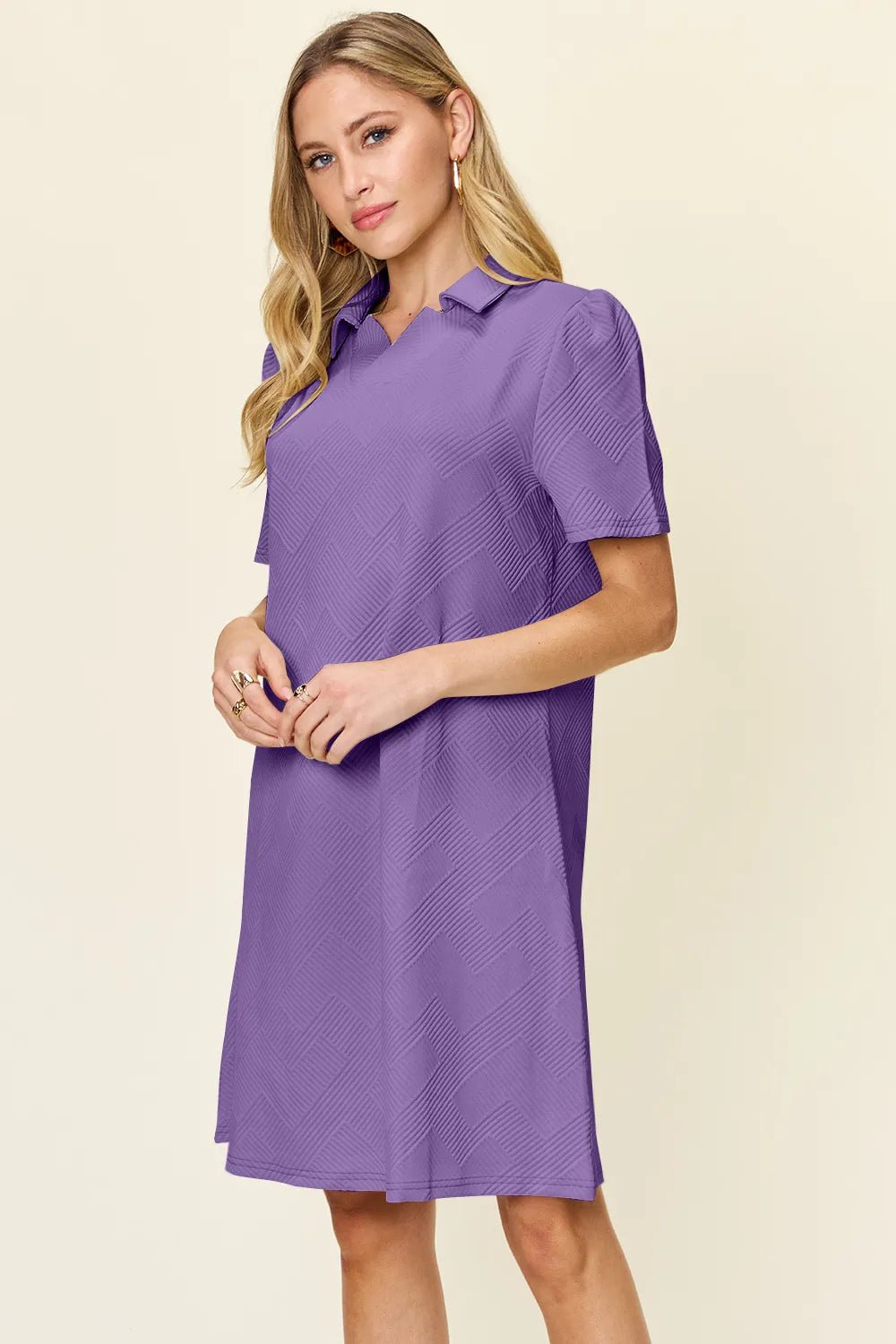 Double Take Full Size Texture Collared Neck Short Sleeve Dress - Grace & Grit Boutique