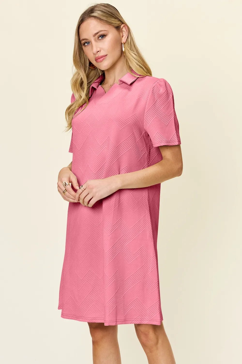 Double Take Full Size Texture Collared Neck Short Sleeve Dress - Grace & Grit Boutique