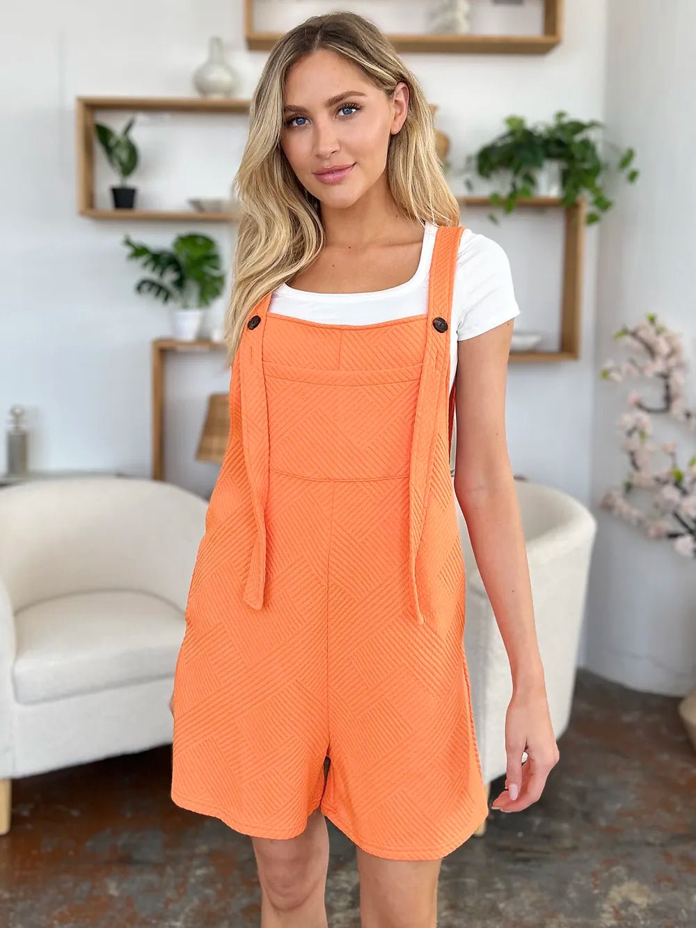 Double Take Full Size Texture Sleeveless Romper - Grace & Grit Boutique