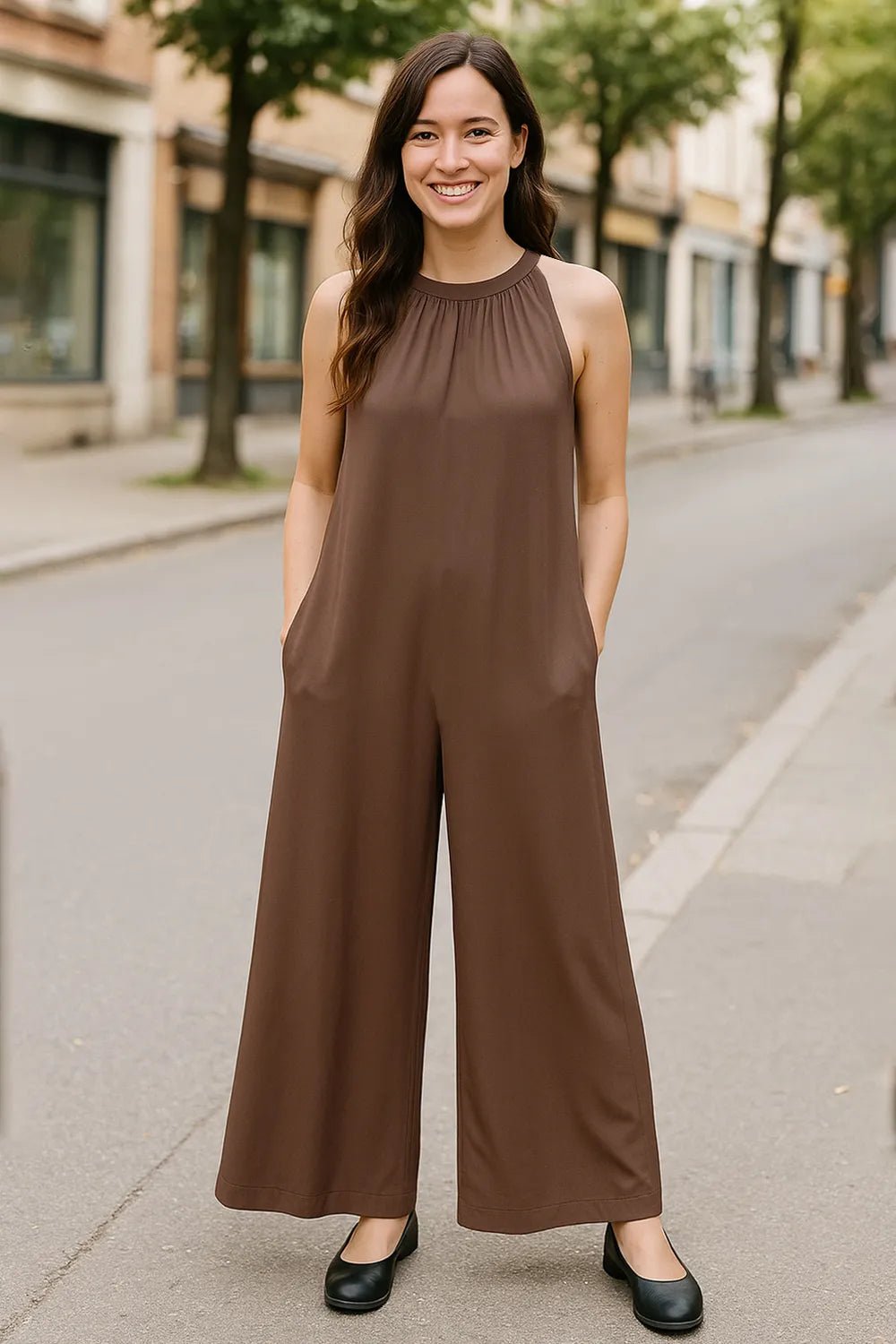 Double Take Full Size Tie Back Cutout Sleeveless Jumpsuit by Trendsi