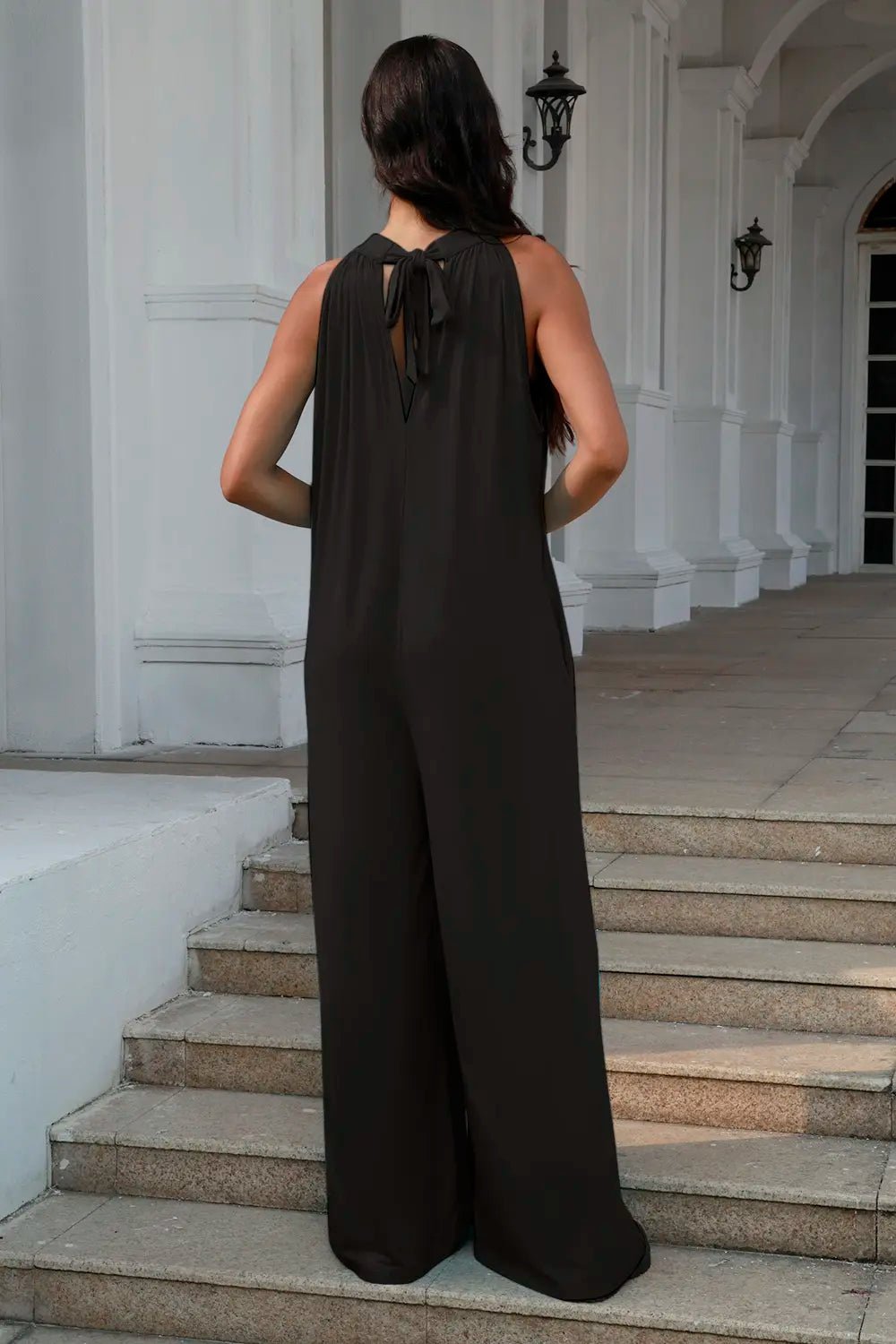 Double Take Full Size Tie Back Cutout Sleeveless Jumpsuit - Grace & Grit Boutique