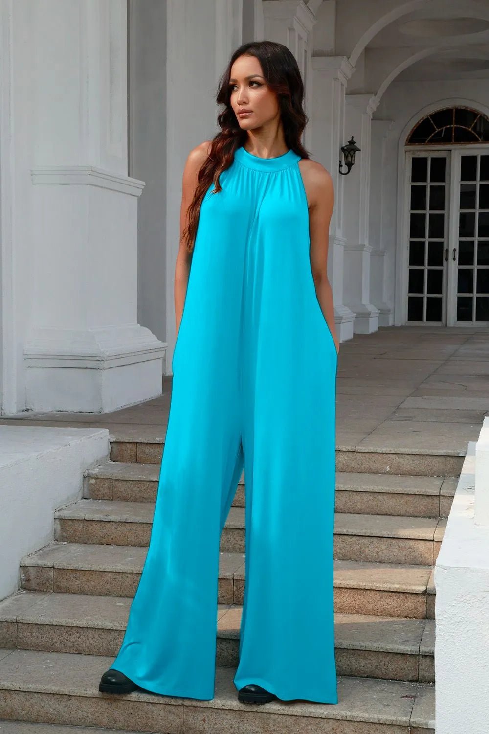 Double Take Full Size Tie Back Cutout Sleeveless Jumpsuit - Grace & Grit Boutique