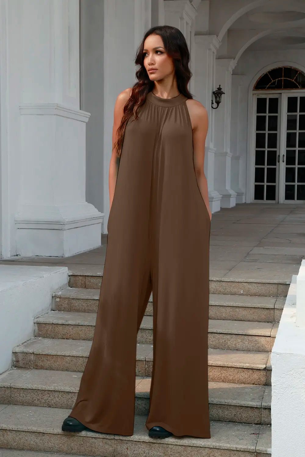Double Take Full Size Tie Back Cutout Sleeveless Jumpsuit - Grace & Grit Boutique
