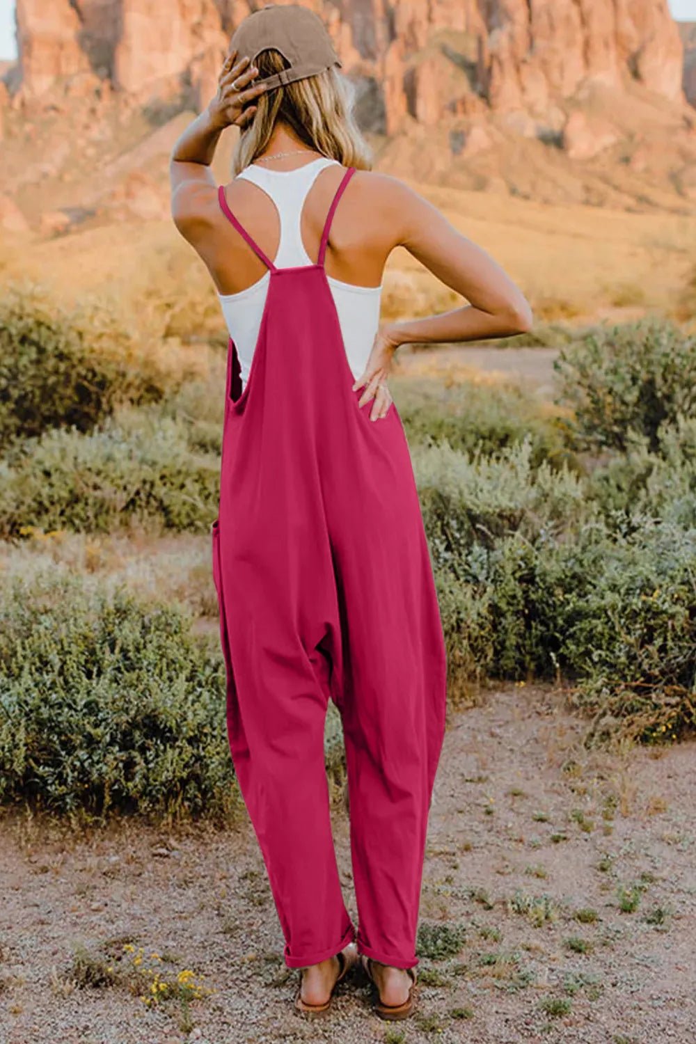 Double Take Full Size V - Neck Sleeveless Jumpsuit with Pockets - Grace & Grit Boutique