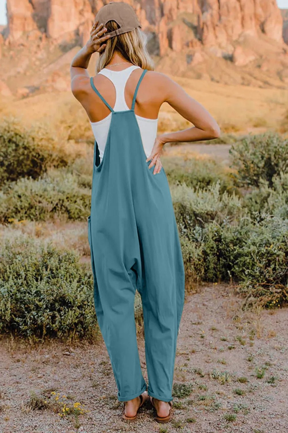 Double Take Full Size V - Neck Sleeveless Jumpsuit with Pockets - Grace & Grit Boutique