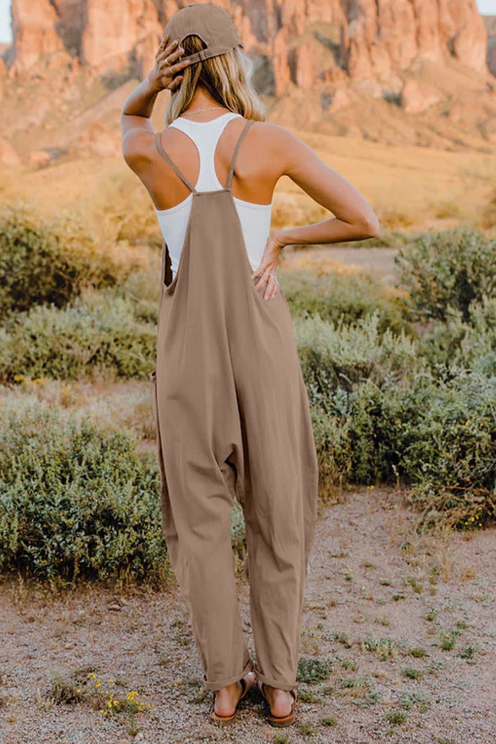 Double Take Full Size V - Neck Sleeveless Jumpsuit with Pockets - Grace & Grit Boutique