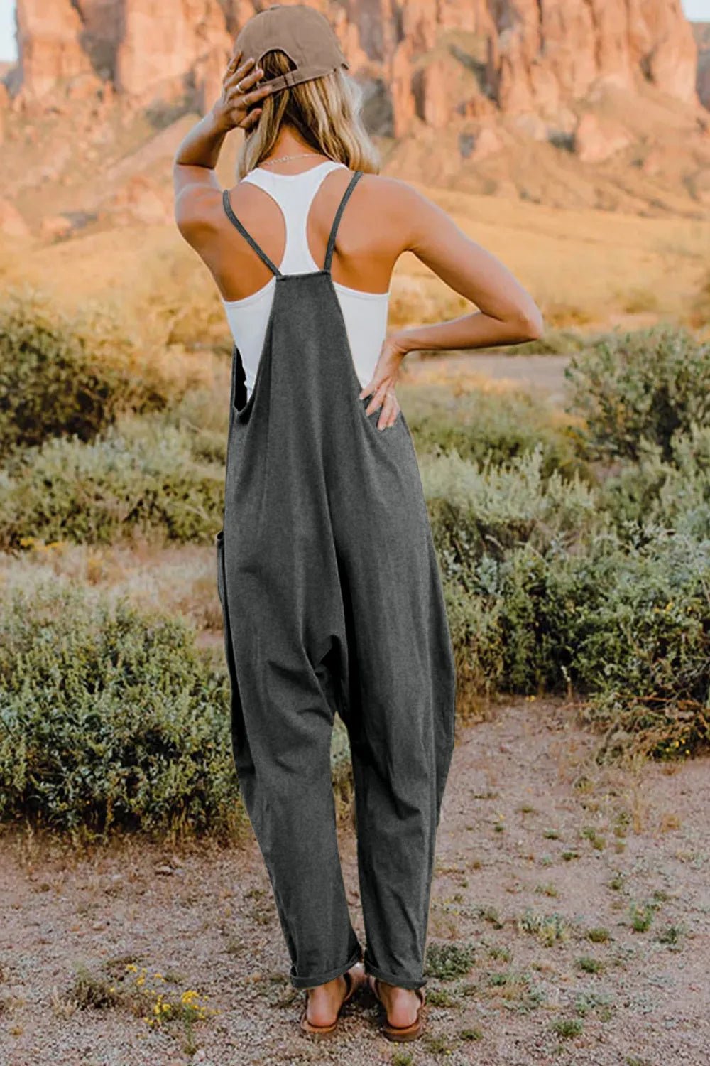 Double Take Full Size V - Neck Sleeveless Jumpsuit with Pockets - Grace & Grit Boutique