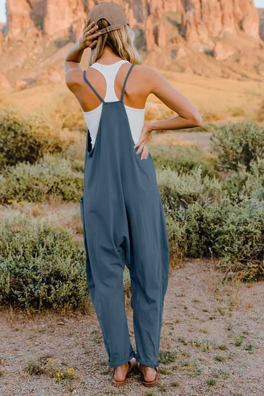 Double Take Full Size V - Neck Sleeveless Jumpsuit with Pockets - Grace & Grit Boutique