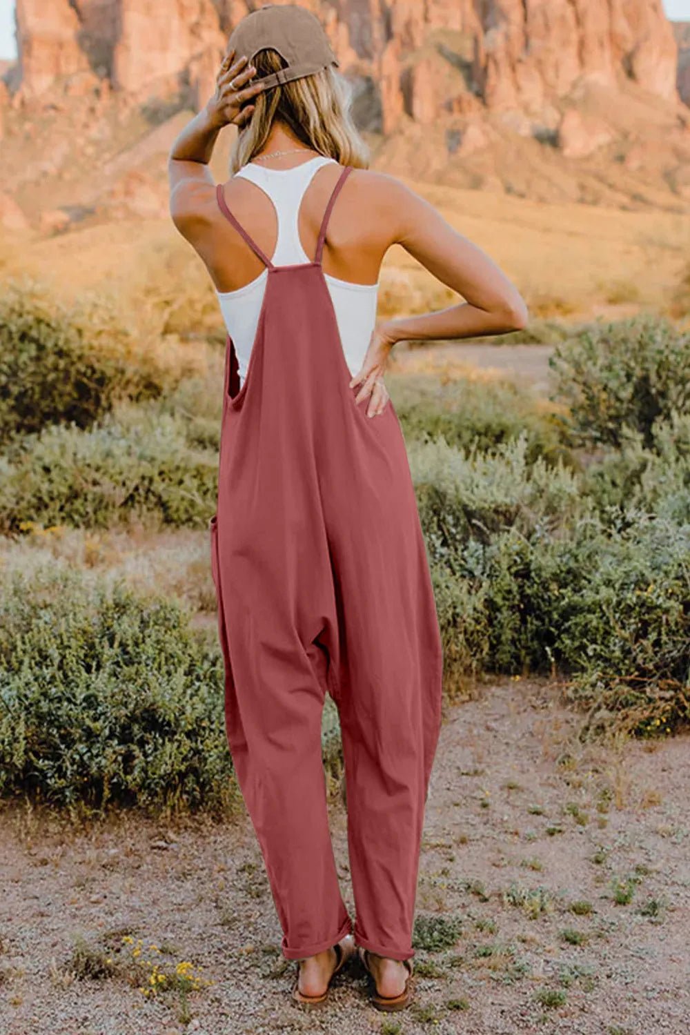 Double Take Full Size V - Neck Sleeveless Jumpsuit with Pockets - Grace & Grit Boutique