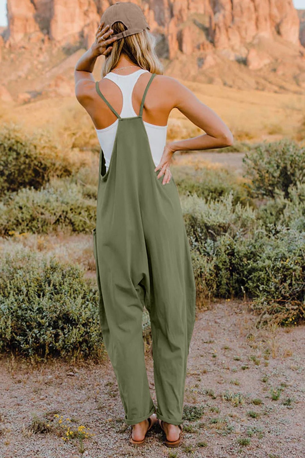 Double Take Full Size V - Neck Sleeveless Jumpsuit with Pockets - Grace & Grit Boutique