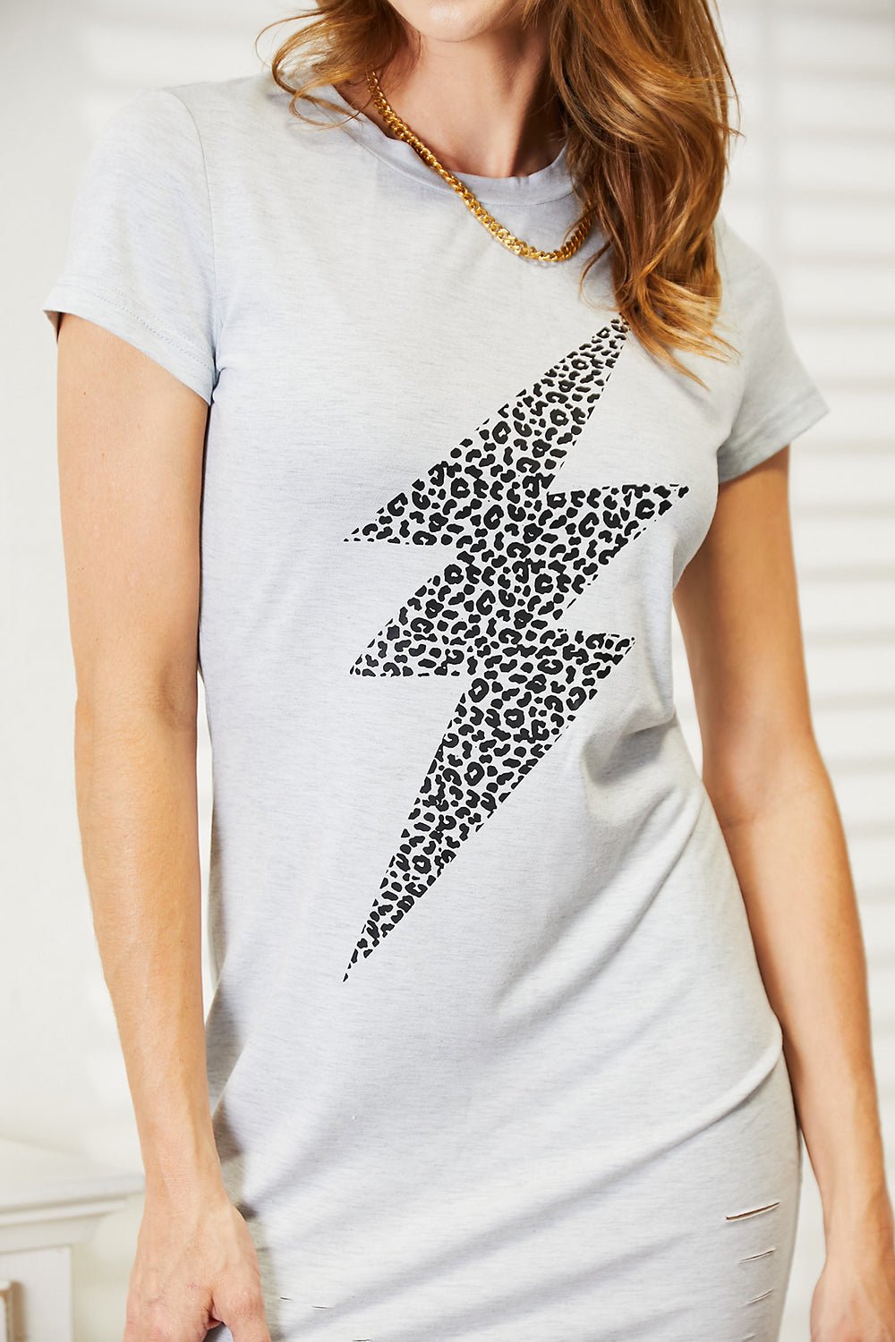 Double Take Leopard Lightning Graphic Tee Dress - Grace & Grit Boutique