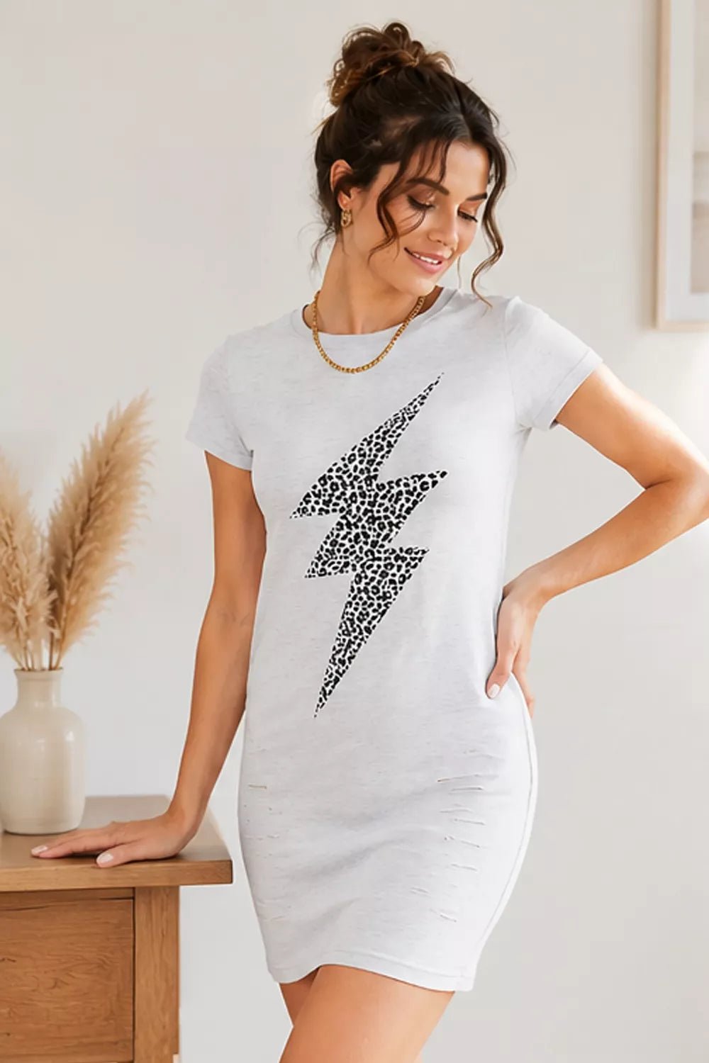 Double Take Leopard Lightning Graphic Tee Dress - Grace & Grit Boutique