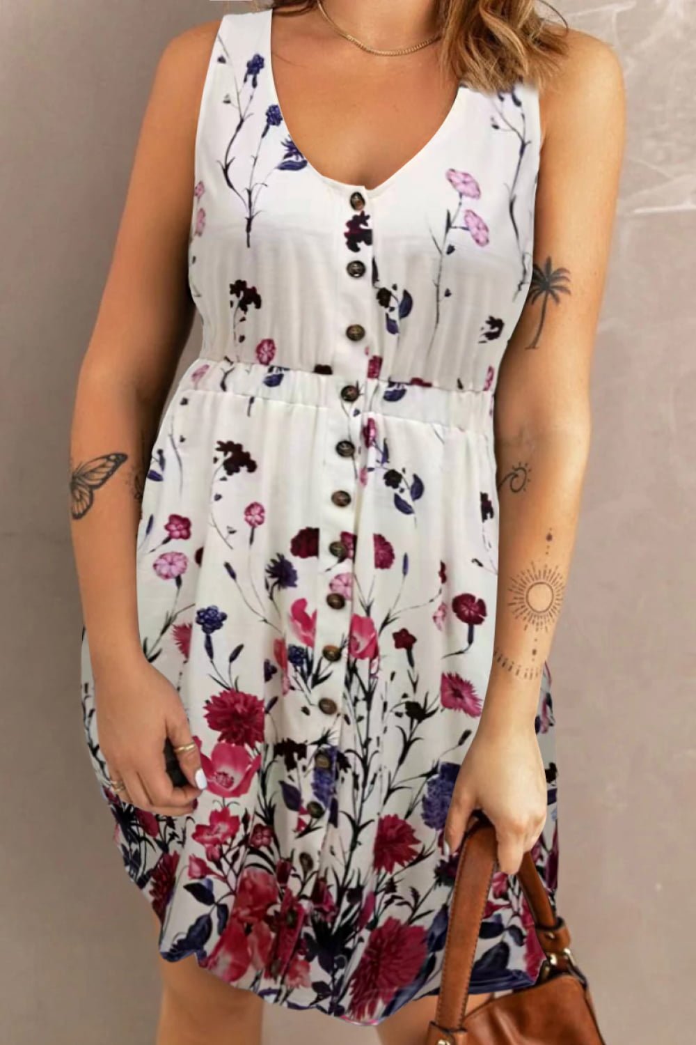 Double Take Scoop Neck Buttoned Sleeveless Magic Dress with Pockets - Grace & Grit Boutique