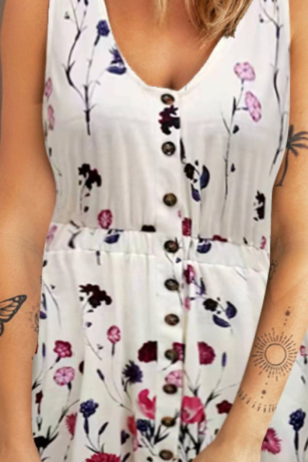 Double Take Scoop Neck Buttoned Sleeveless Magic Dress with Pockets - Grace & Grit Boutique