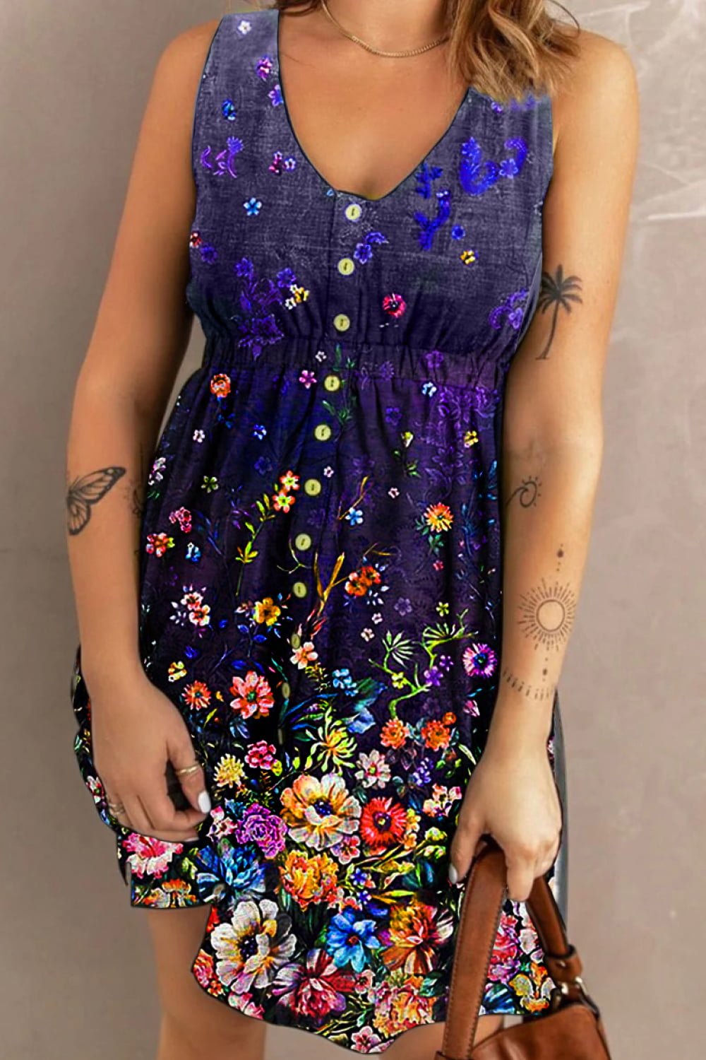 Double Take Scoop Neck Buttoned Sleeveless Magic Dress with Pockets - Grace & Grit Boutique