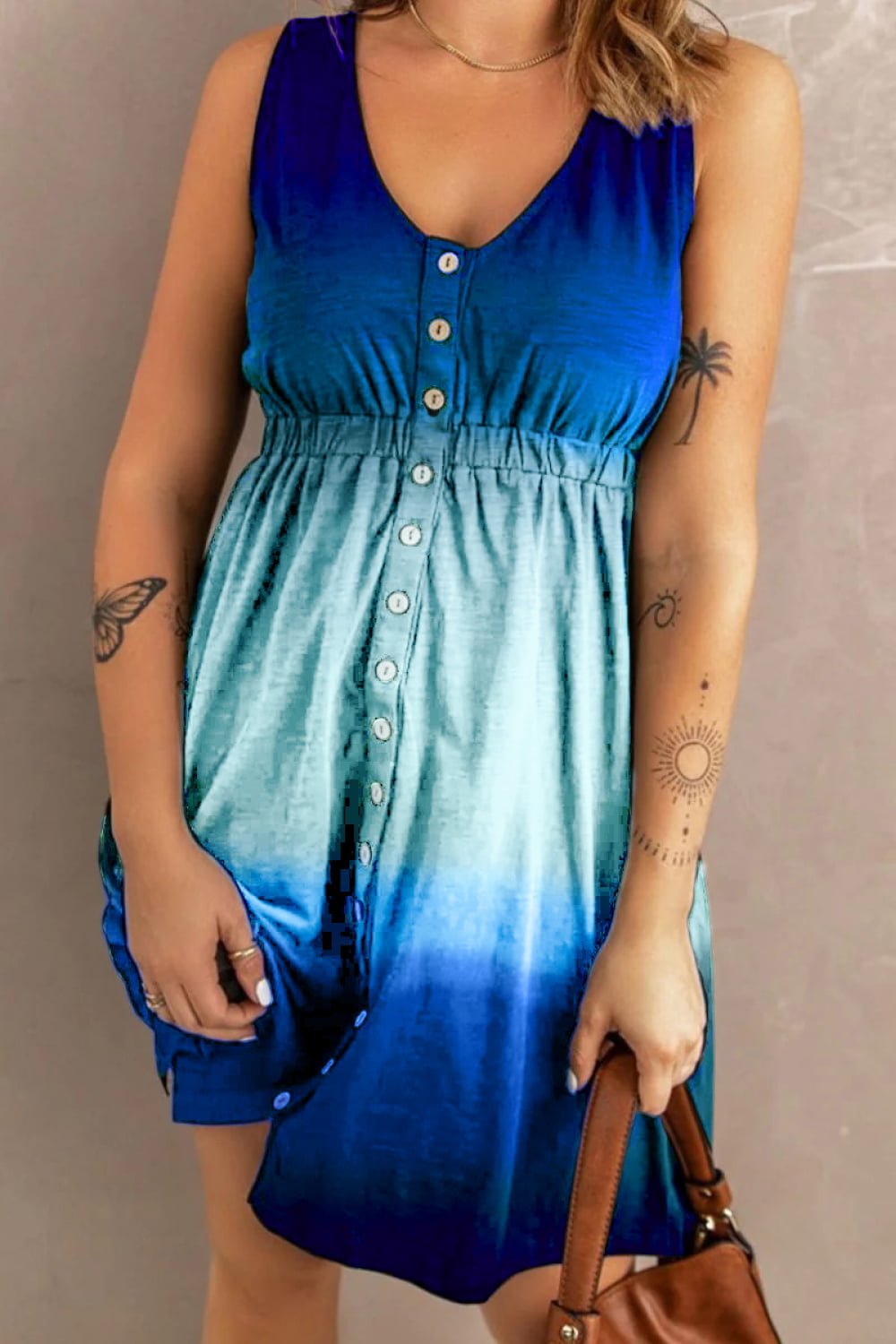 Double Take Scoop Neck Buttoned Sleeveless Magic Dress with Pockets - Grace & Grit Boutique