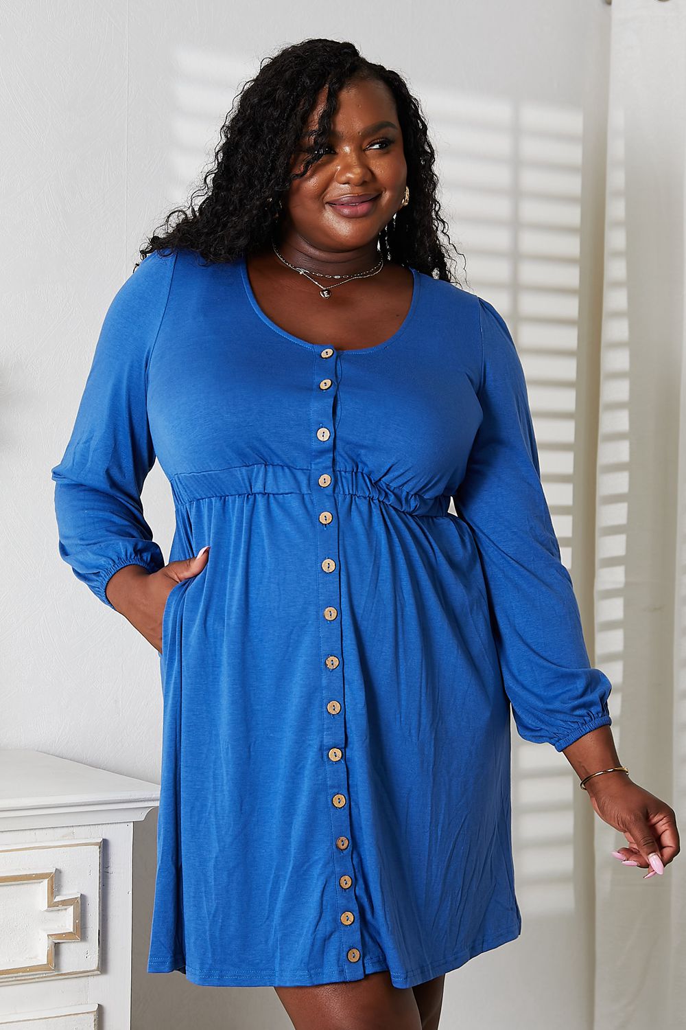 Double Take Scoop Neck Empire Waist Long Sleeve Magic Dress - Grace & Grit Boutique