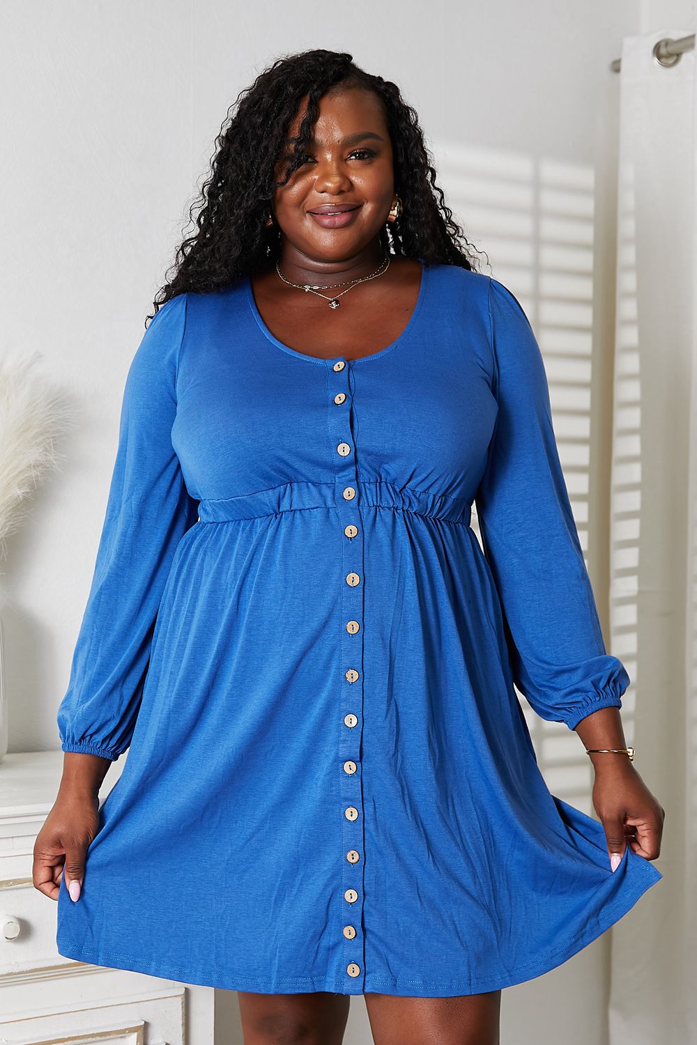 Double Take Scoop Neck Empire Waist Long Sleeve Magic Dress by Trendsi