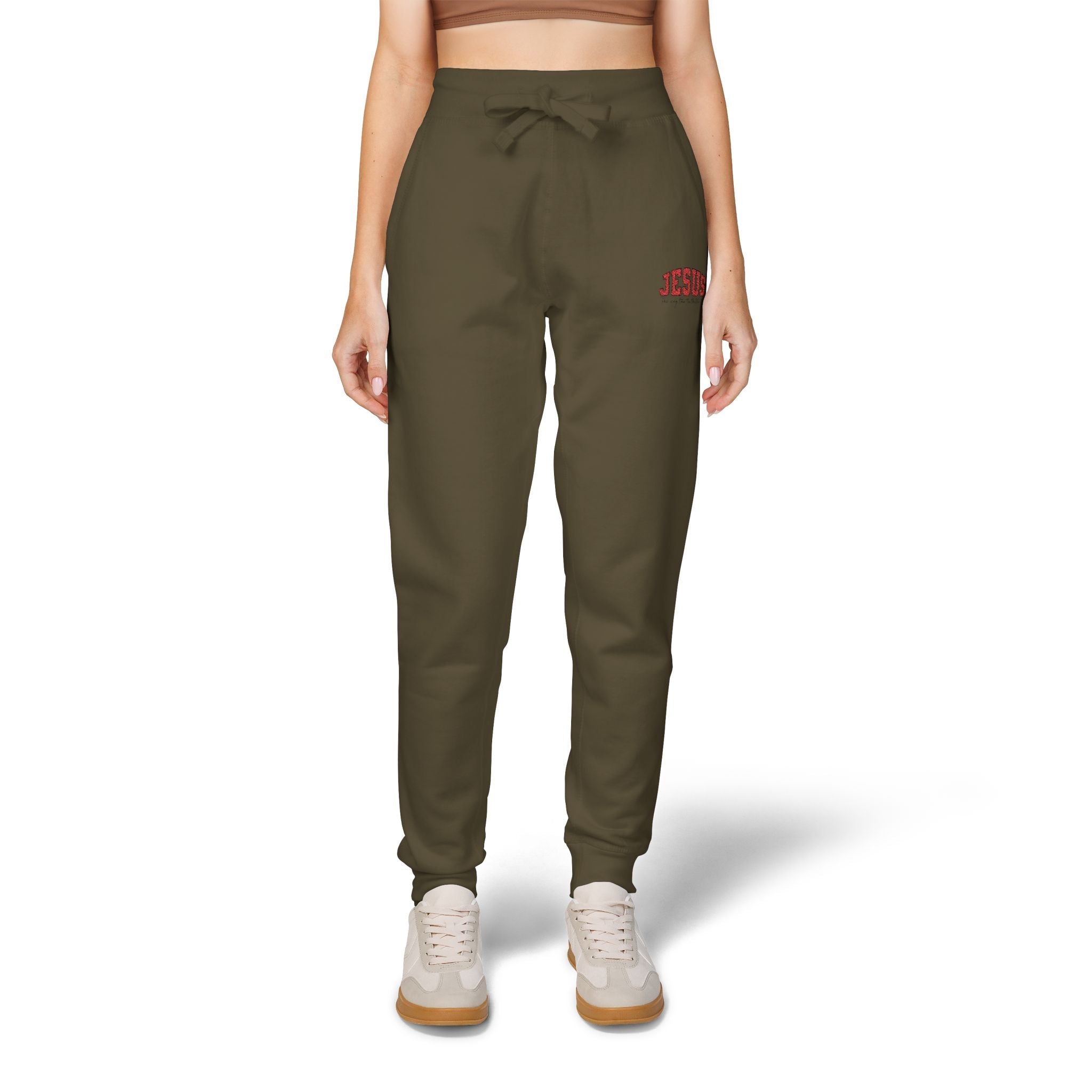 Embroidered 'JESUS' Fleece Sweatpants — Cozy Christian Joggers - Grace & Grit Boutique