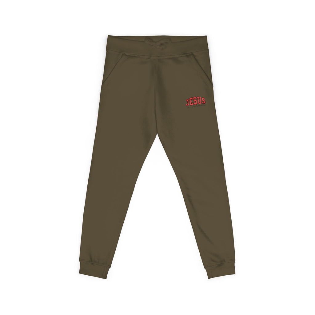 Embroidered 'JESUS' Fleece Sweatpants — Cozy Christian Joggers - Grace & Grit Boutique