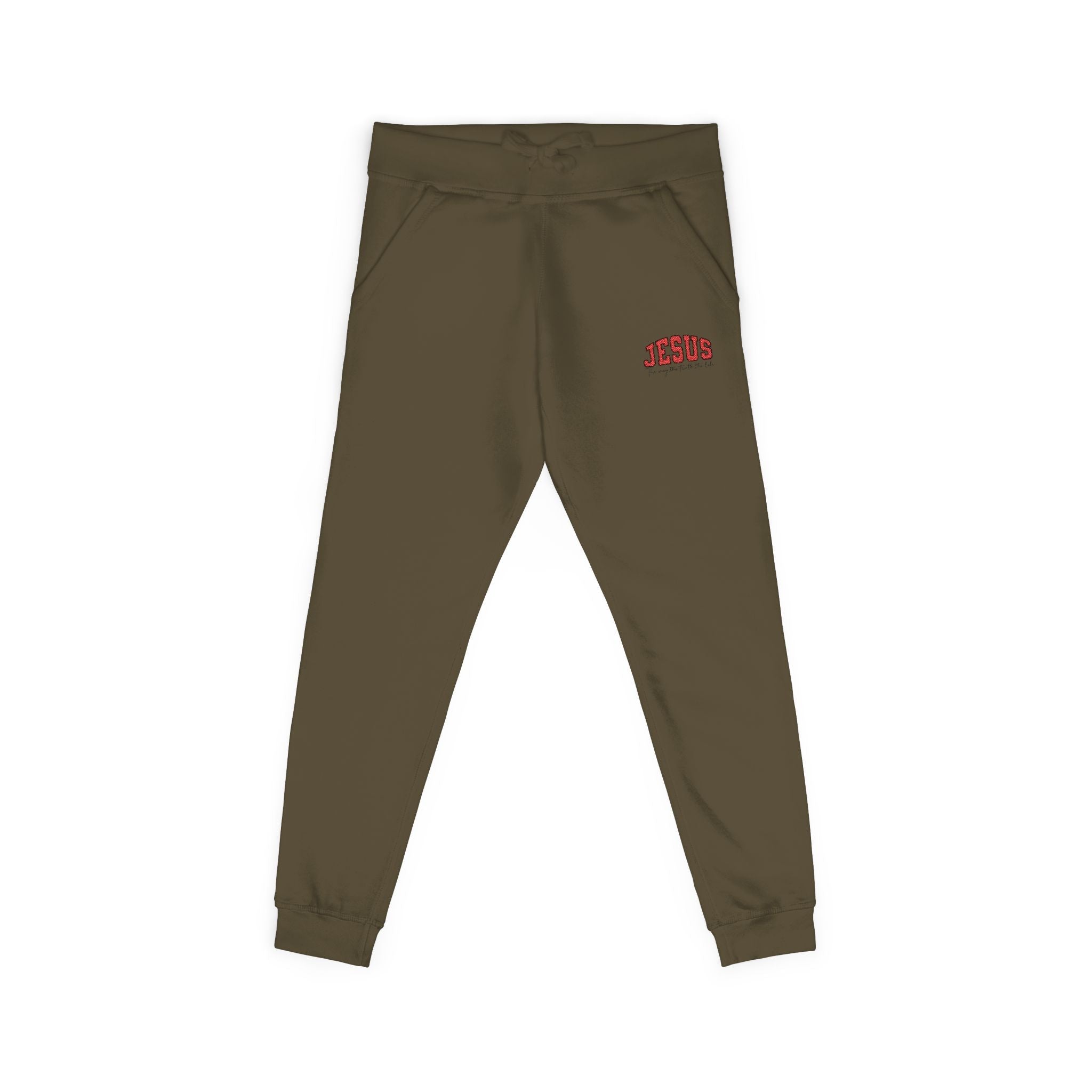 Embroidered 'JESUS' Fleece Sweatpants — Cozy Christian Joggers - Grace & Grit Boutique