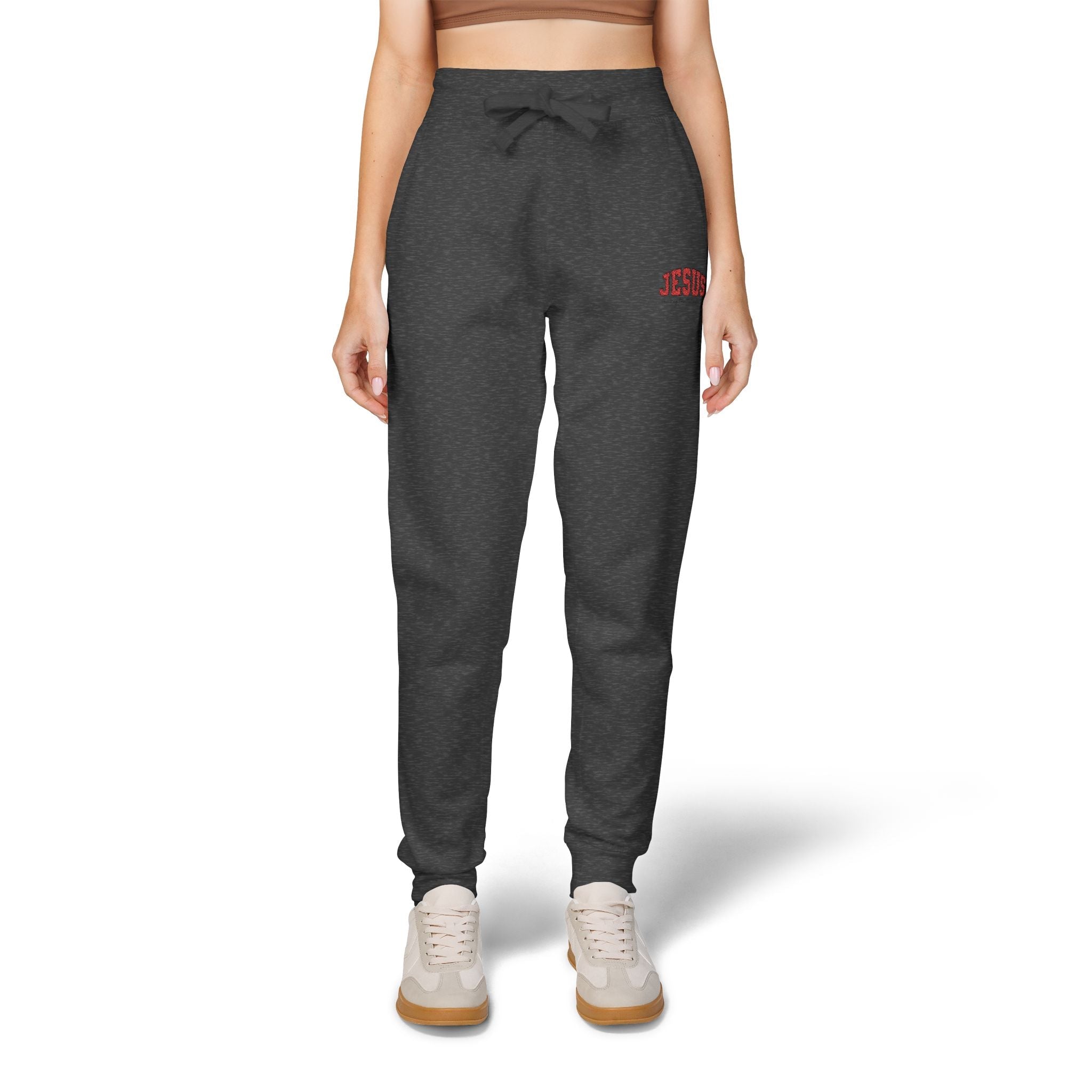 Embroidered 'JESUS' Fleece Sweatpants — Cozy Christian Joggers - Grace & Grit Boutique