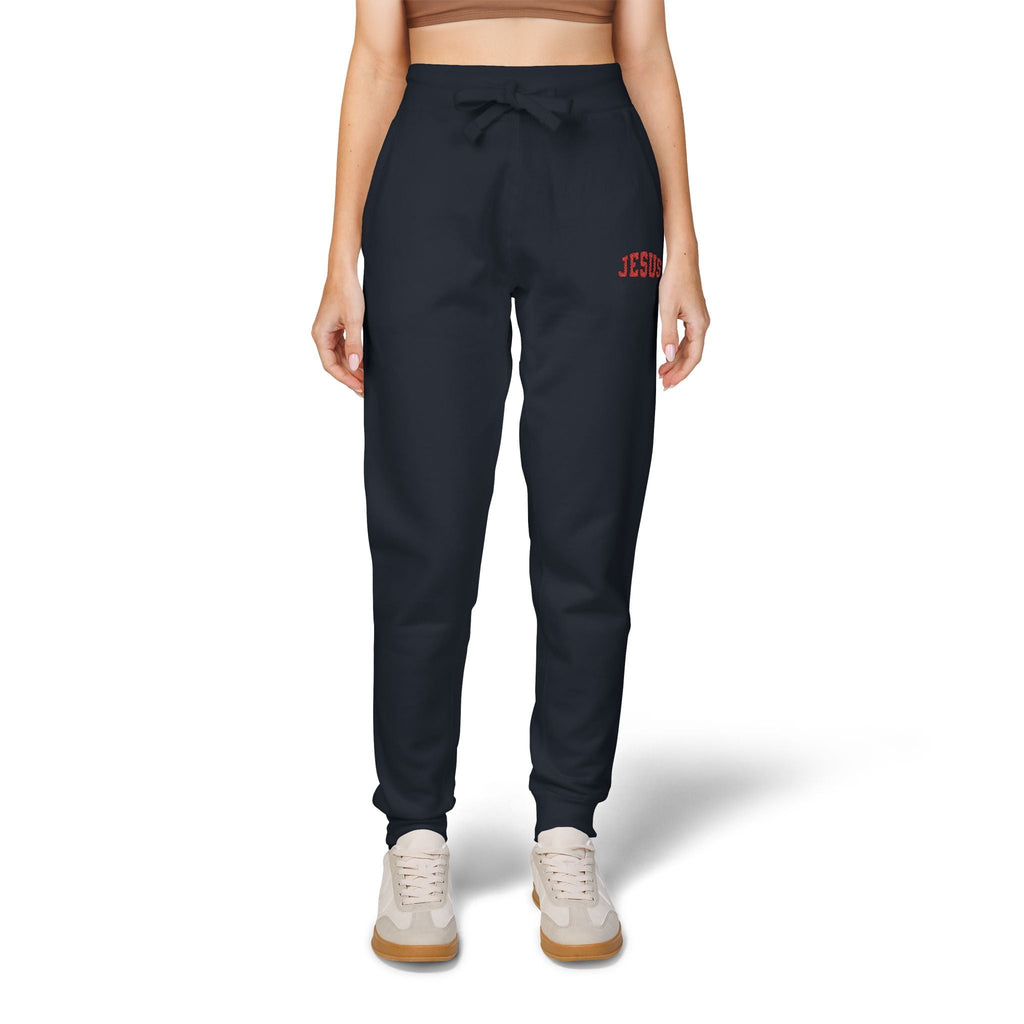 Embroidered 'JESUS' Fleece Sweatpants — Cozy Christian Joggers - Grace & Grit Boutique