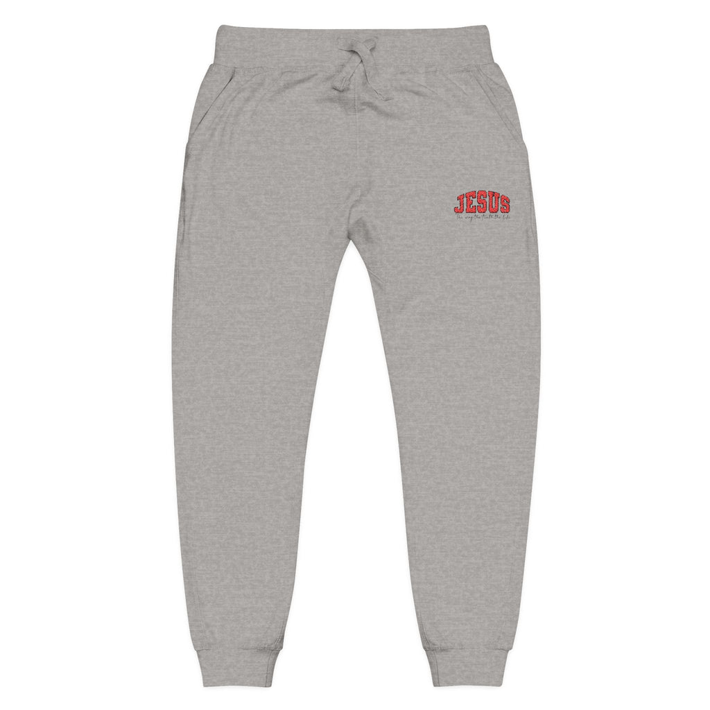 Embroidered 'JESUS' Fleece Sweatpants — Cozy Christian Joggers - Grace & Grit Boutique