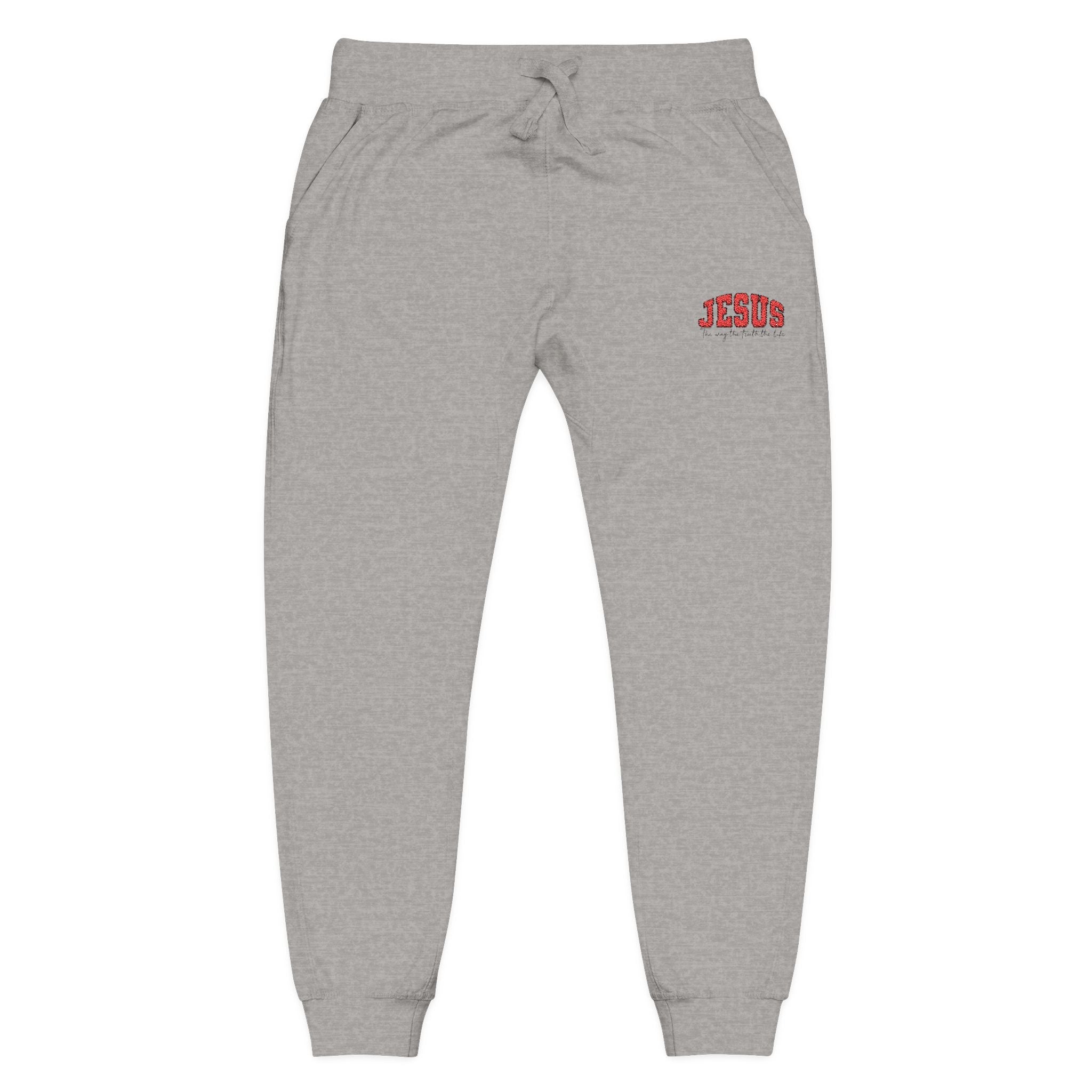 Embroidered 'JESUS' Fleece Sweatpants — Cozy Christian Joggers - Grace & Grit Boutique