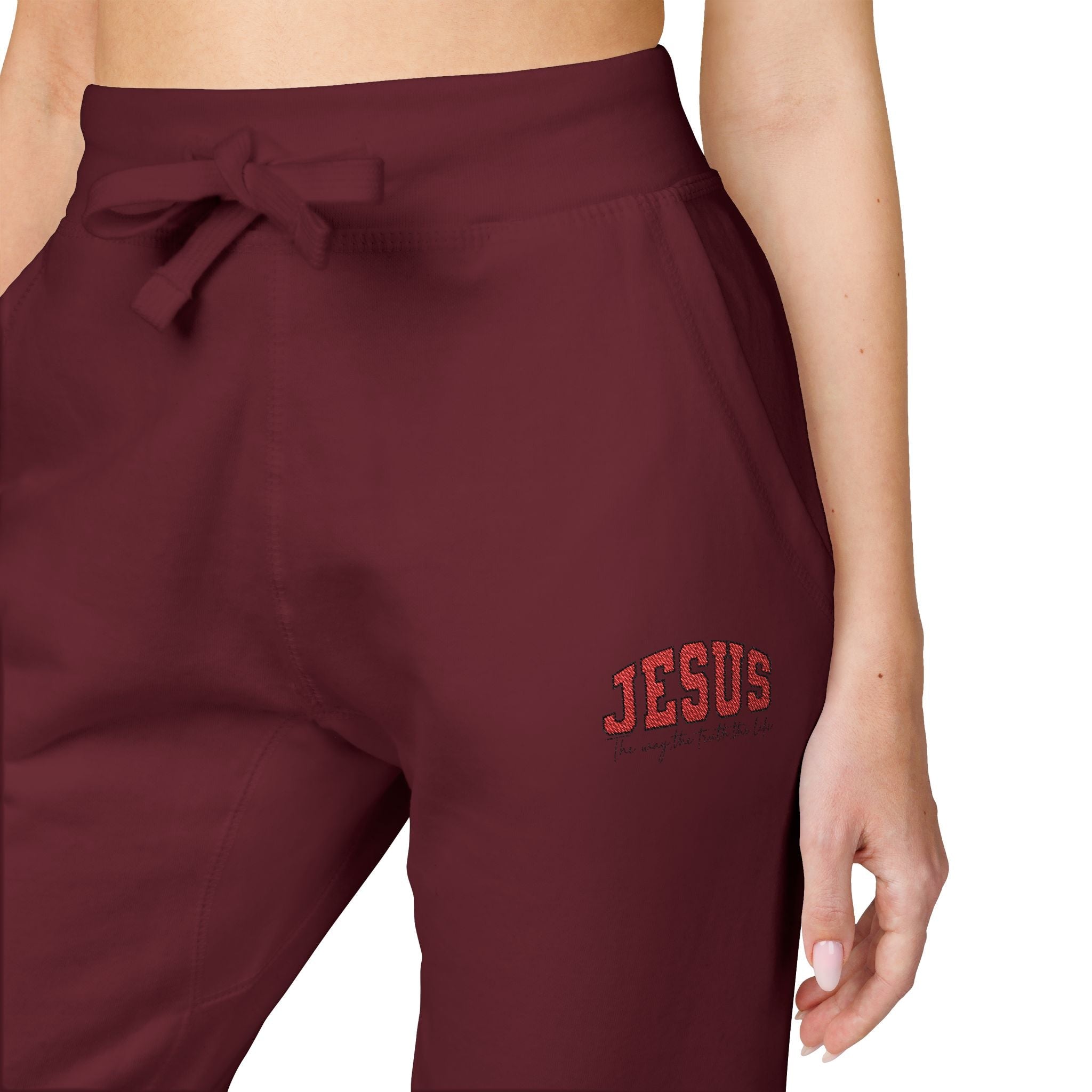 Embroidered 'JESUS' Fleece Sweatpants — Cozy Christian Joggers - Grace & Grit Boutique