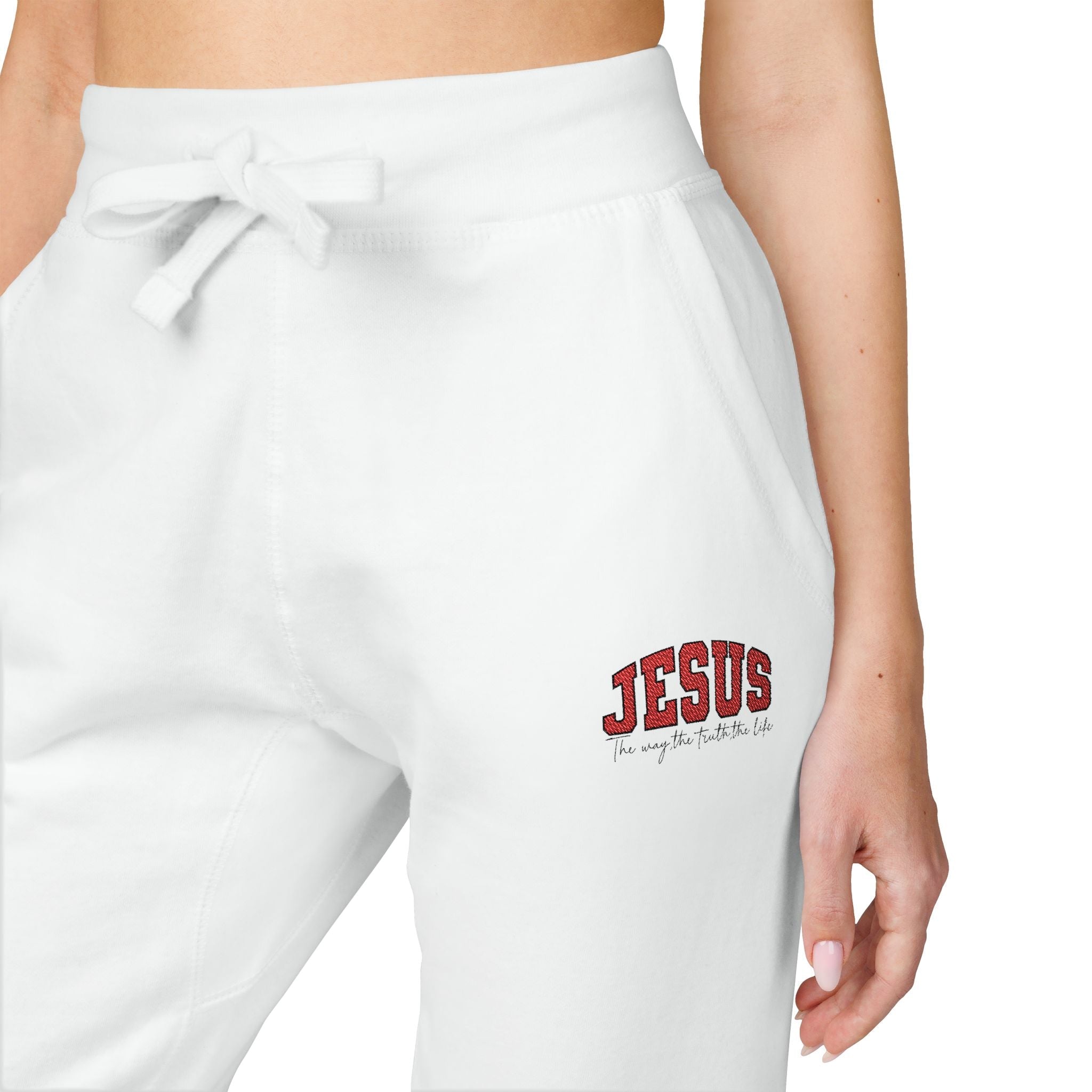 Embroidered 'JESUS' Fleece Sweatpants — Cozy Christian Joggers - Grace & Grit Boutique