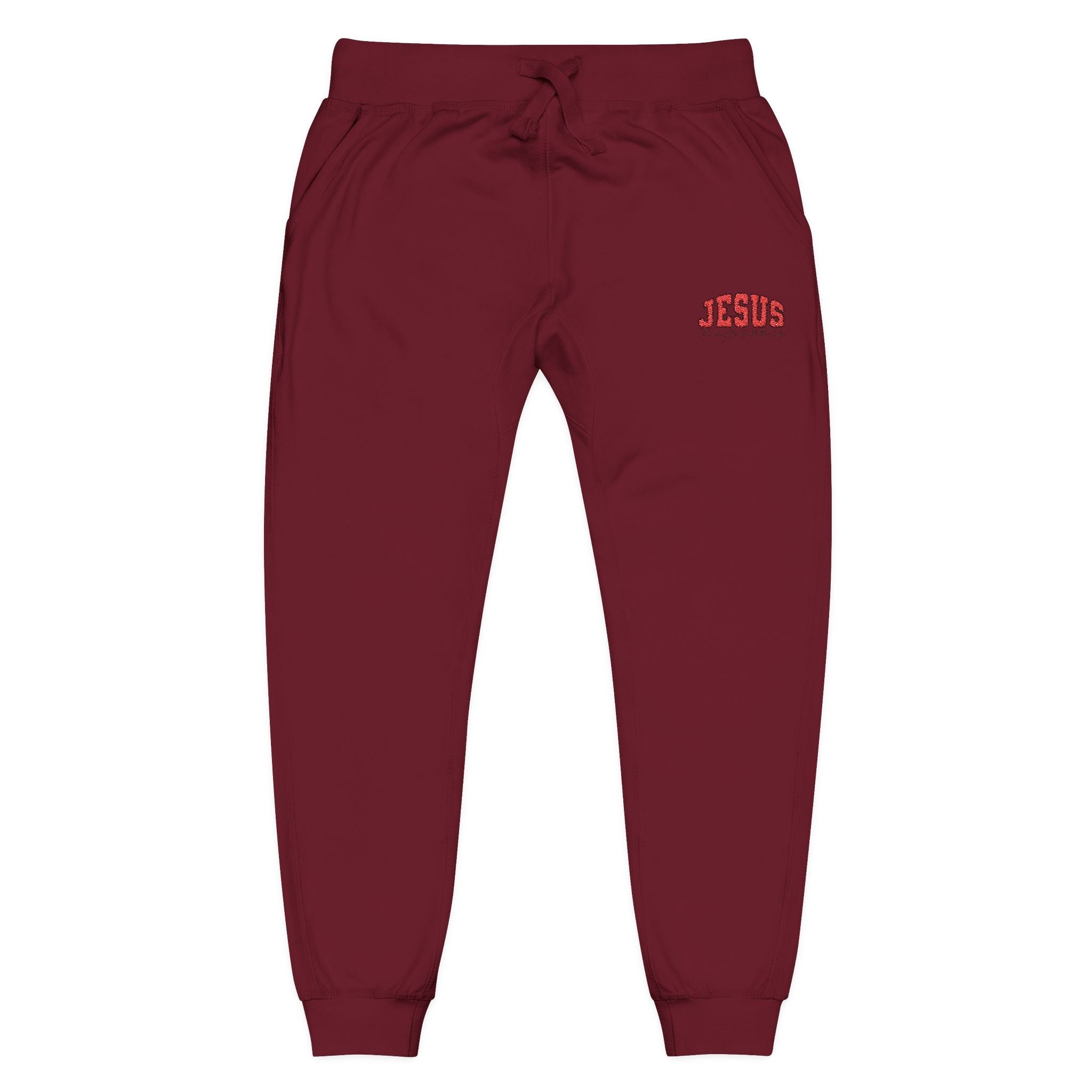 Embroidered 'JESUS' Fleece Sweatpants — Cozy Christian Joggers - Grace & Grit Boutique