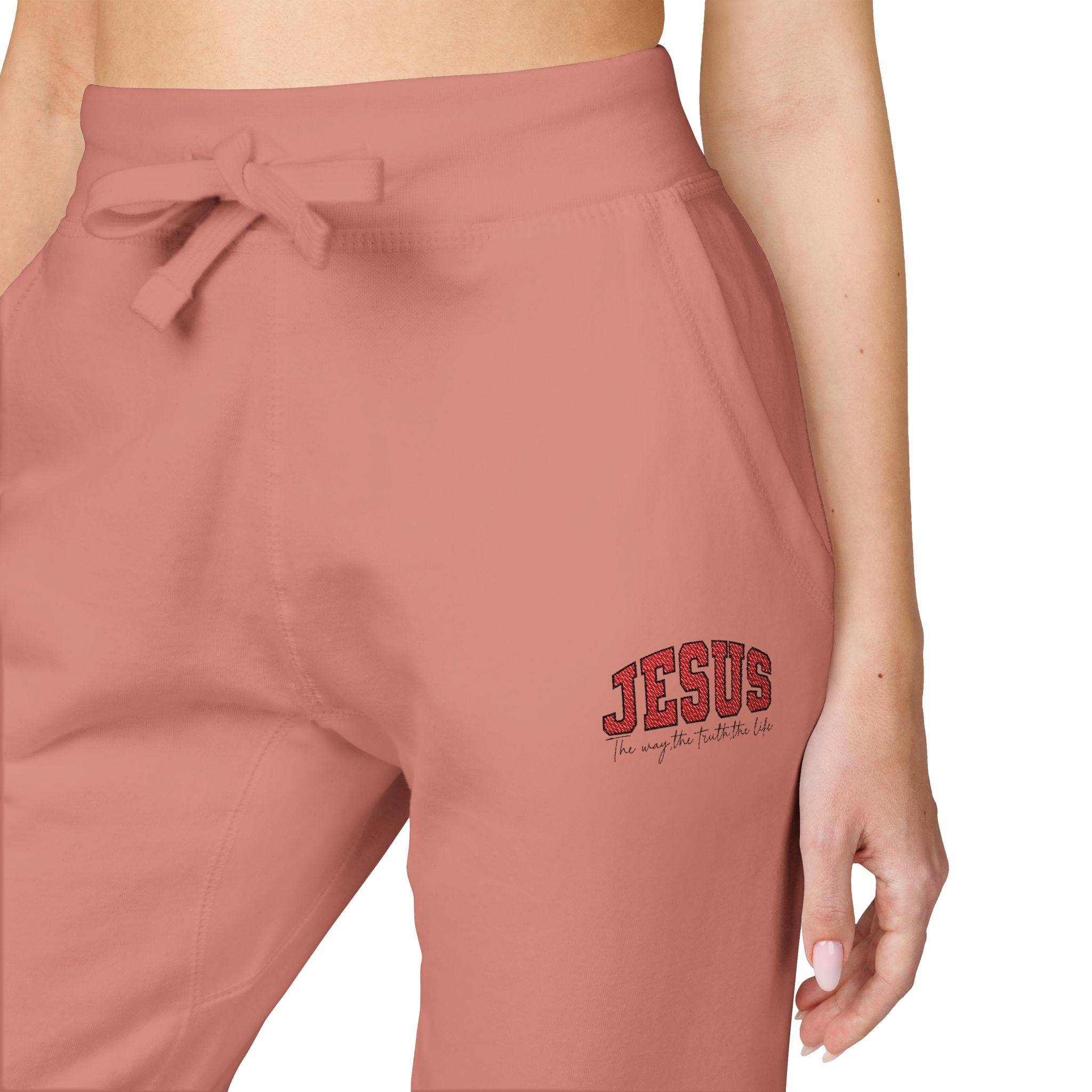Embroidered 'JESUS' Fleece Sweatpants — Cozy Christian Joggers - Grace & Grit Boutique