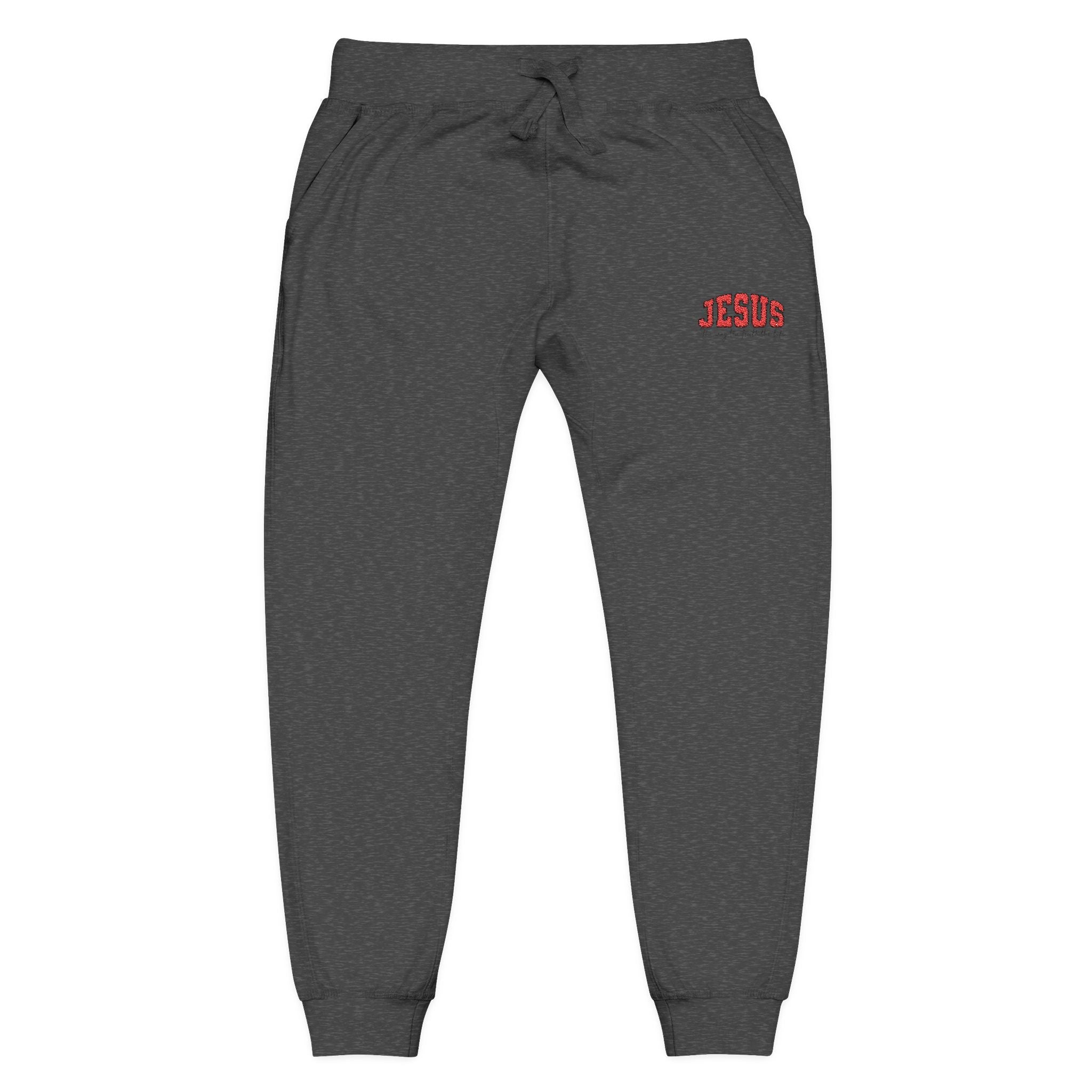 Embroidered 'JESUS' Fleece Sweatpants — Cozy Christian Joggers - Grace & Grit Boutique