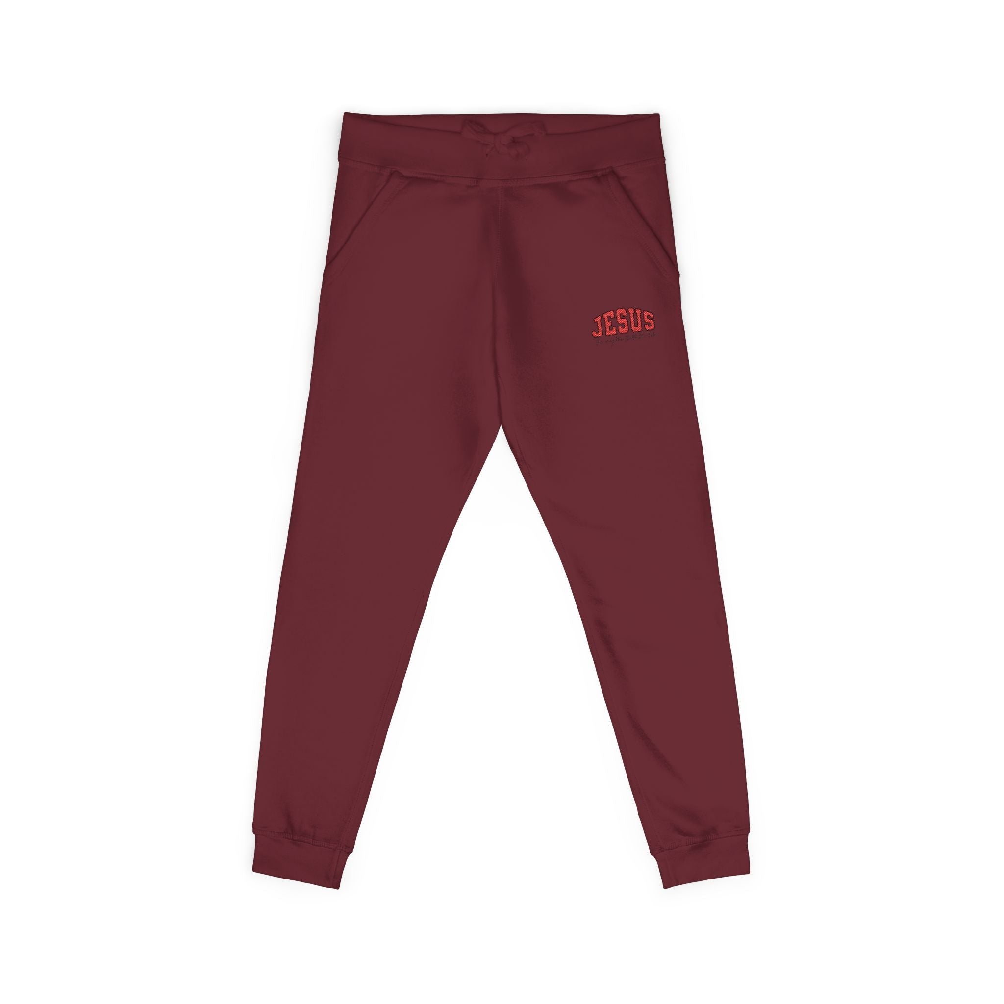 Embroidered 'JESUS' Fleece Sweatpants — Cozy Christian Joggers - Grace & Grit Boutique