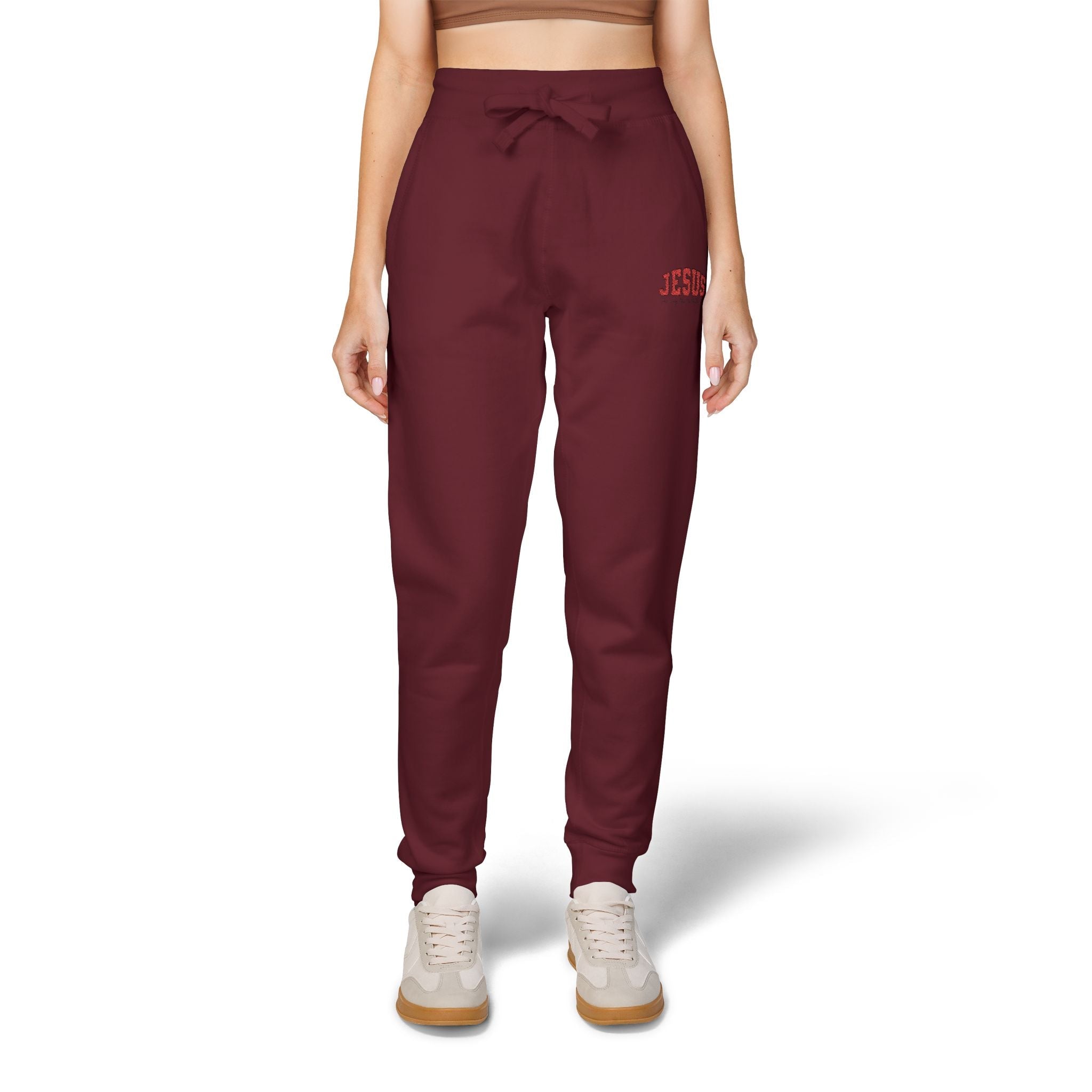 Embroidered 'JESUS' Fleece Sweatpants — Cozy Christian Joggers - Grace & Grit Boutique