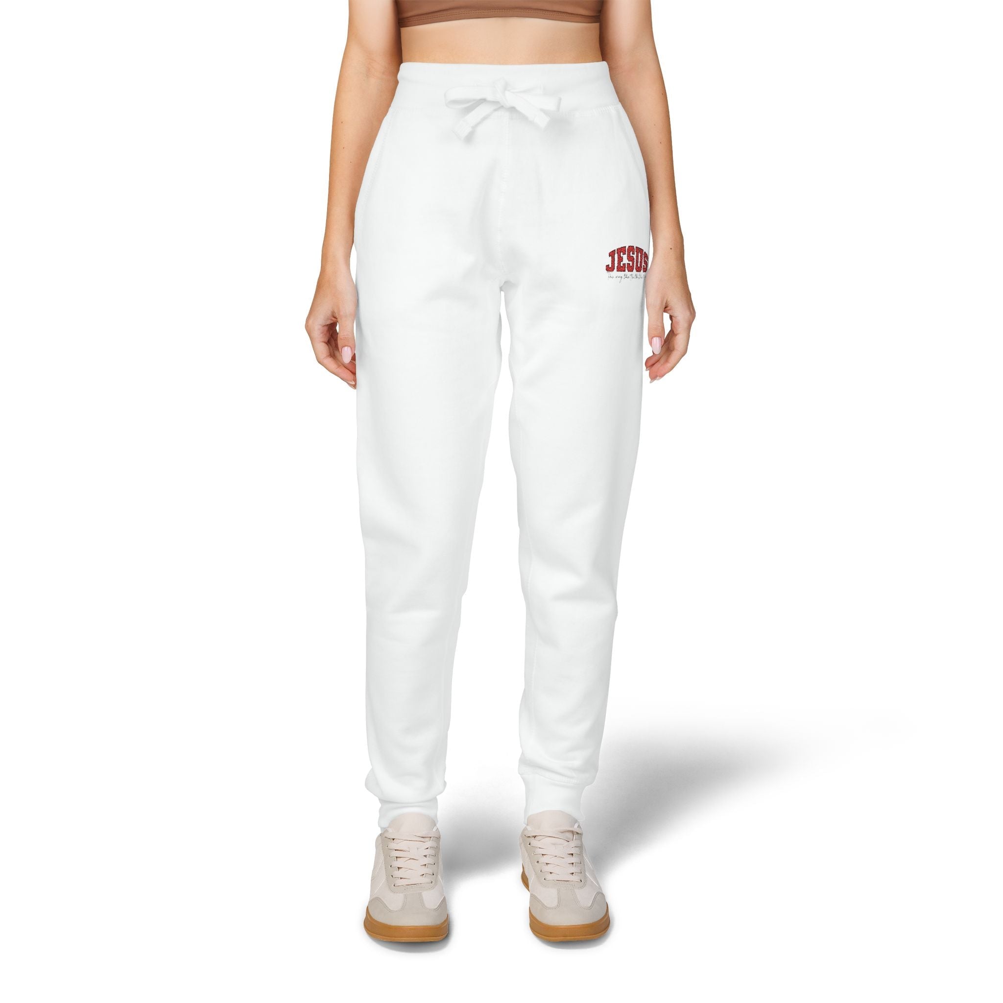 Embroidered 'JESUS' Fleece Sweatpants — Cozy Christian Joggers - Grace & Grit Boutique