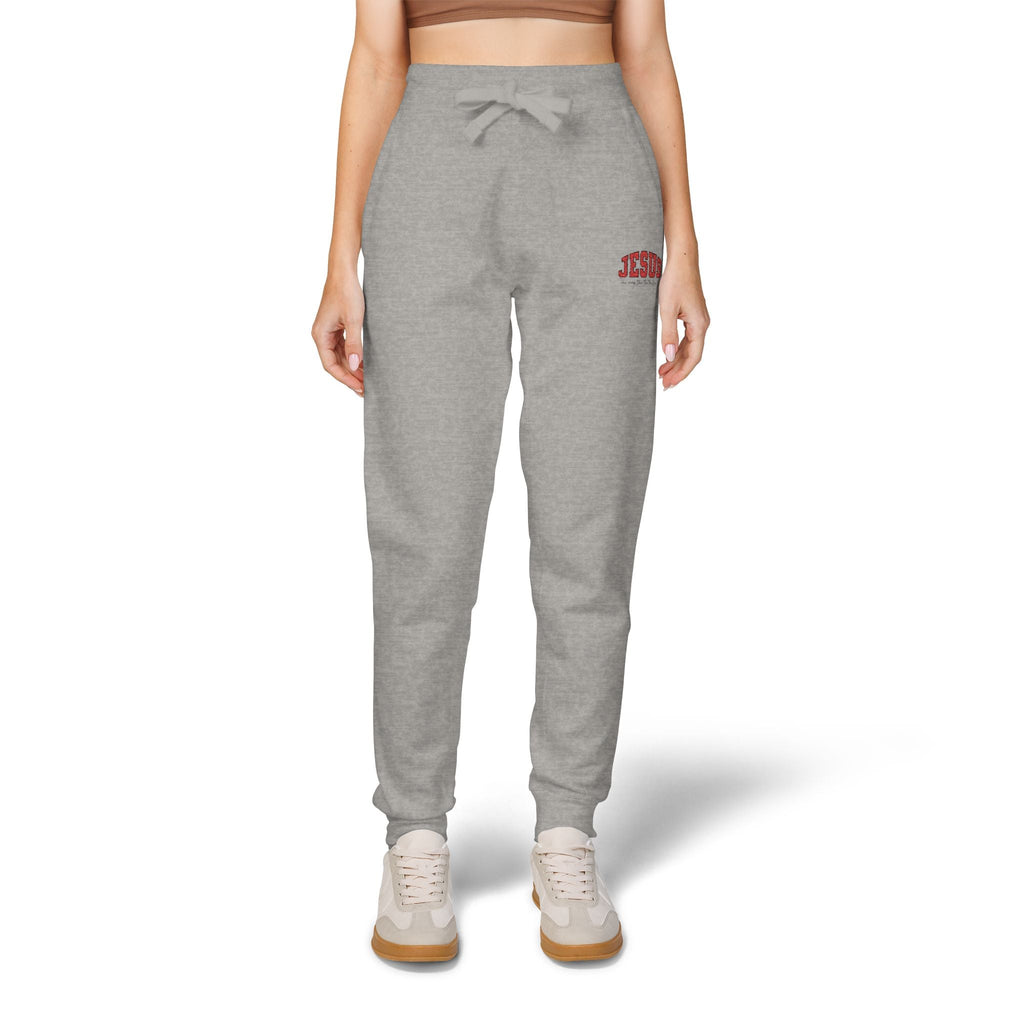 Embroidered 'JESUS' Fleece Sweatpants — Cozy Christian Joggers - Grace & Grit Boutique