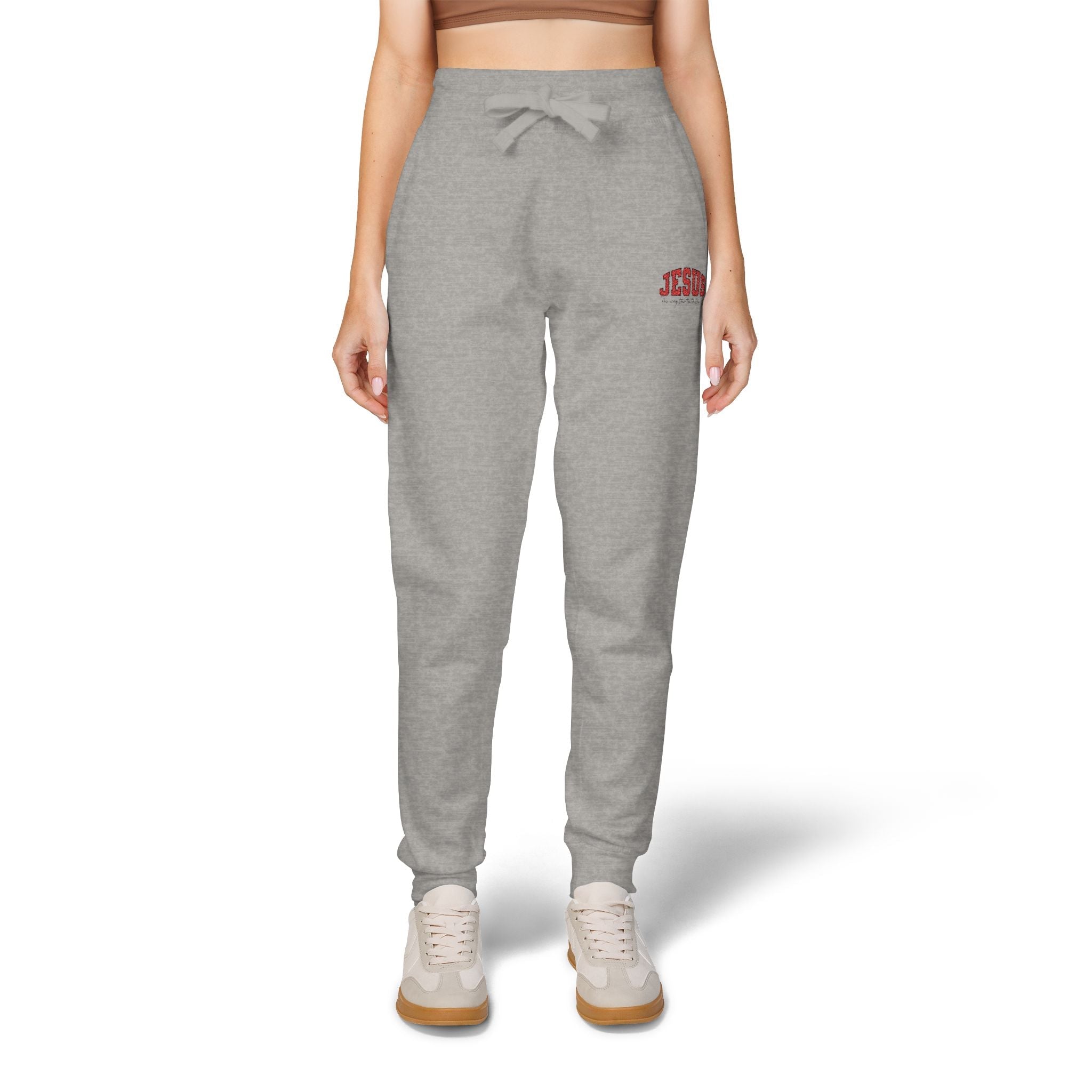 Embroidered 'JESUS' Fleece Sweatpants — Cozy Christian Joggers - Grace & Grit Boutique
