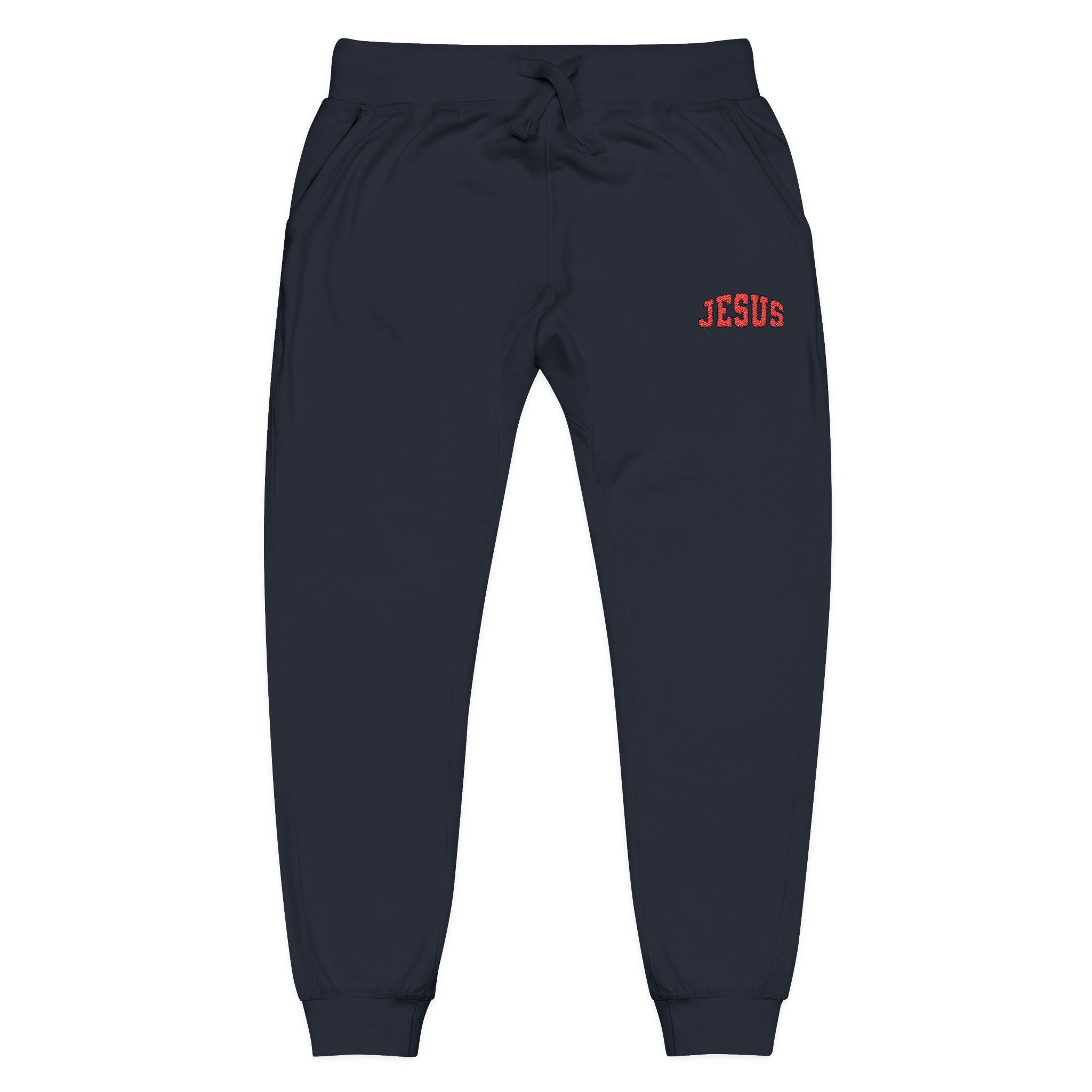 Embroidered 'JESUS' Fleece Sweatpants — Cozy Christian Joggers - Grace & Grit Boutique