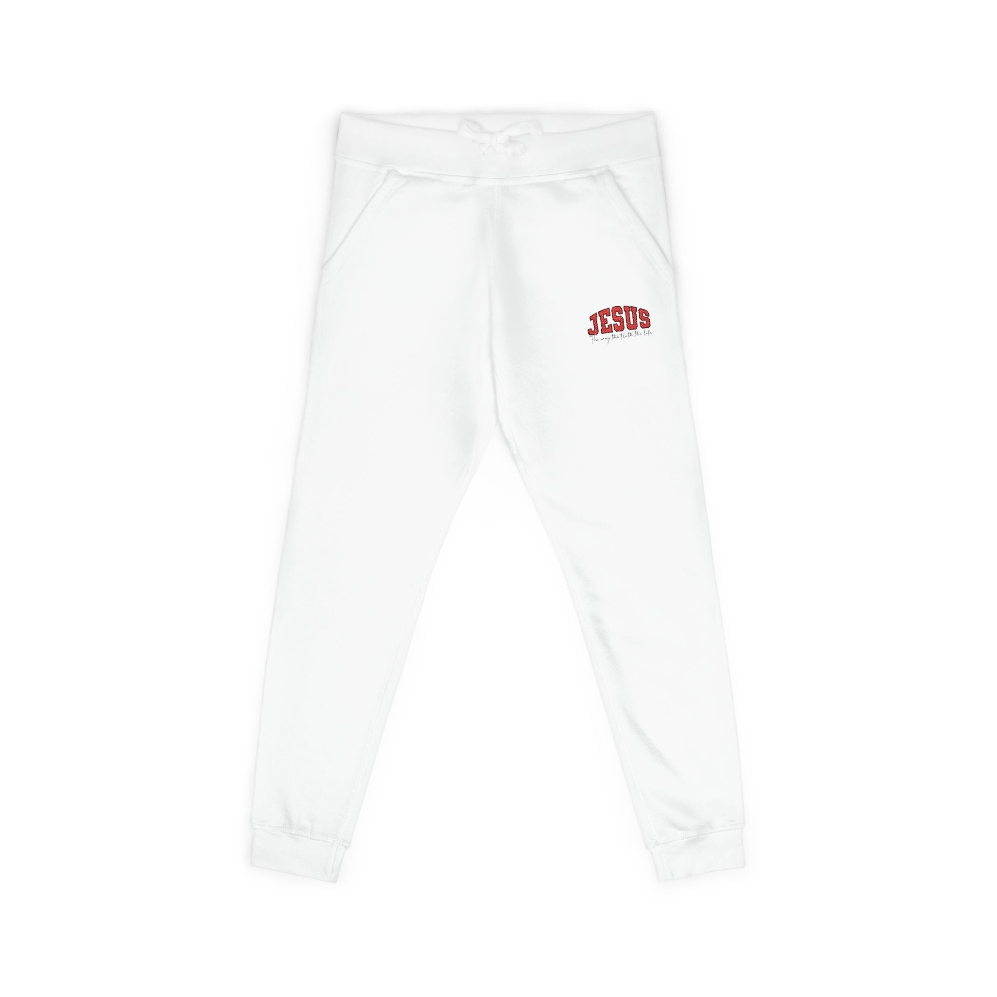 Embroidered 'JESUS' Fleece Sweatpants — Cozy Christian Joggers - Grace & Grit Boutique