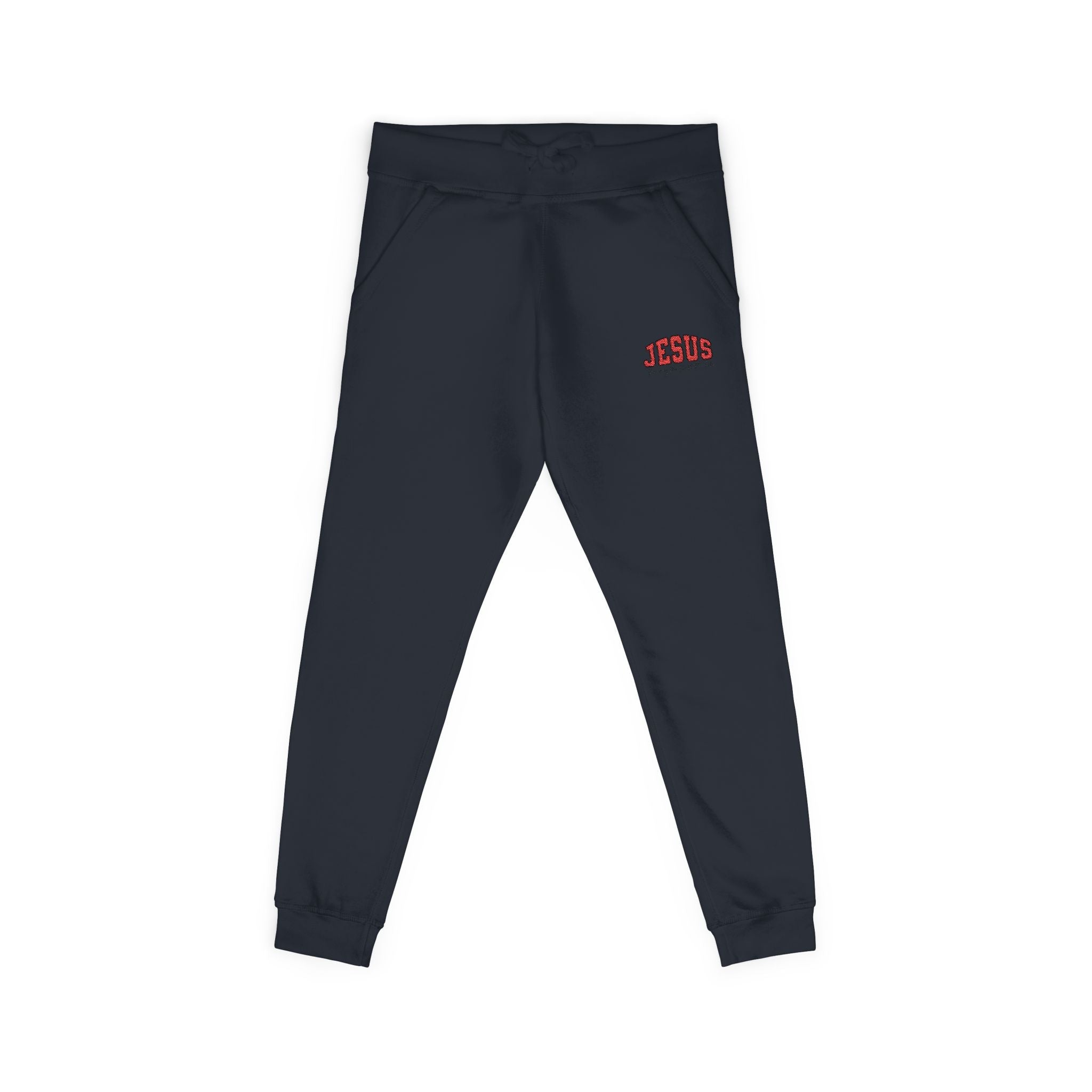 Embroidered 'JESUS' Fleece Sweatpants — Cozy Christian Joggers - Grace & Grit Boutique