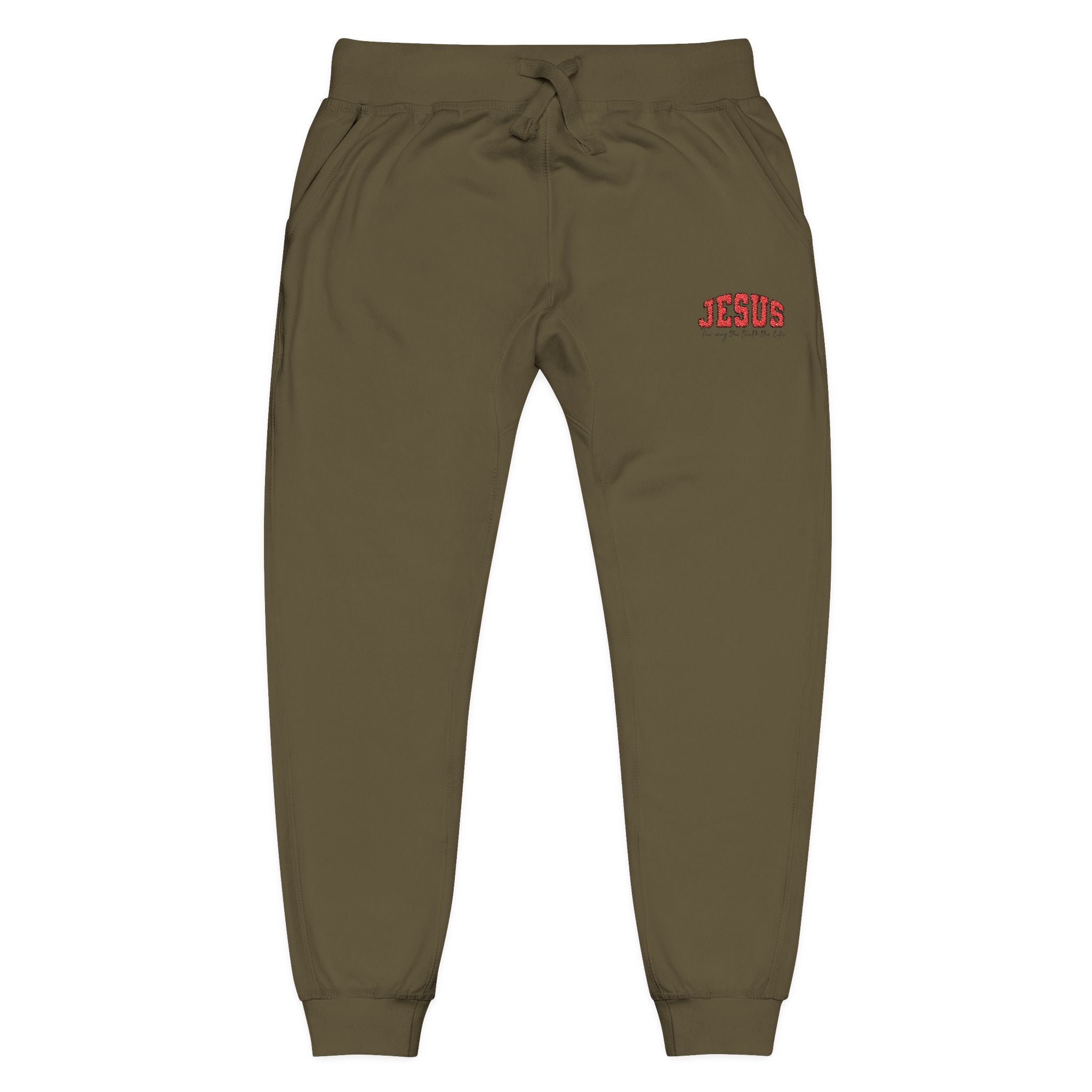 Embroidered 'JESUS' Fleece Sweatpants — Cozy Christian Joggers - Grace & Grit Boutique