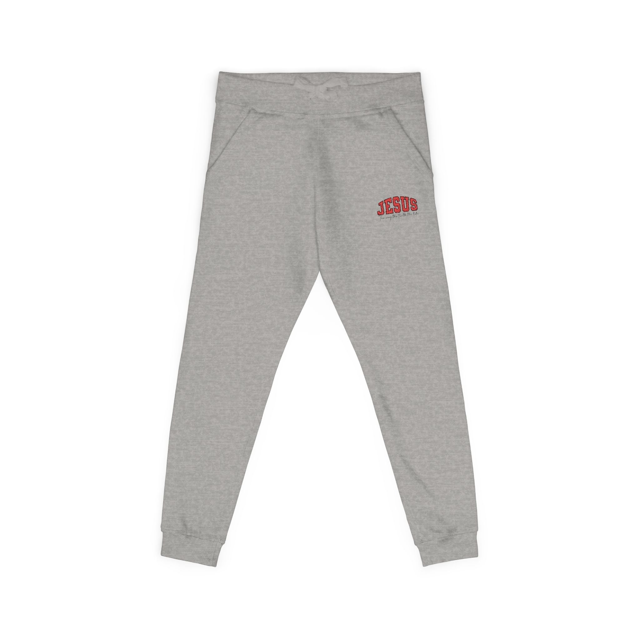 Embroidered 'JESUS' Fleece Sweatpants — Cozy Christian Joggers - Grace & Grit Boutique