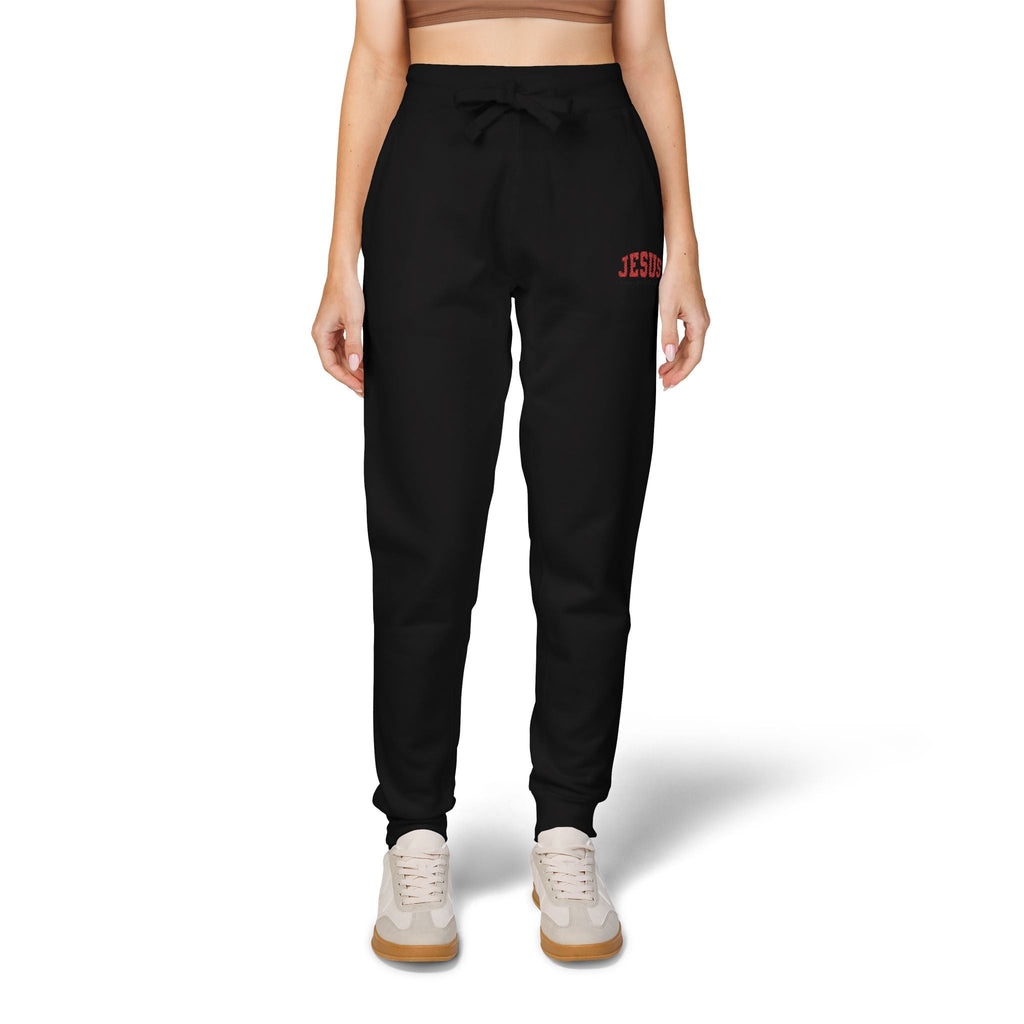 Embroidered 'JESUS' Fleece Sweatpants — Cozy Christian Joggers - Grace & Grit Boutique