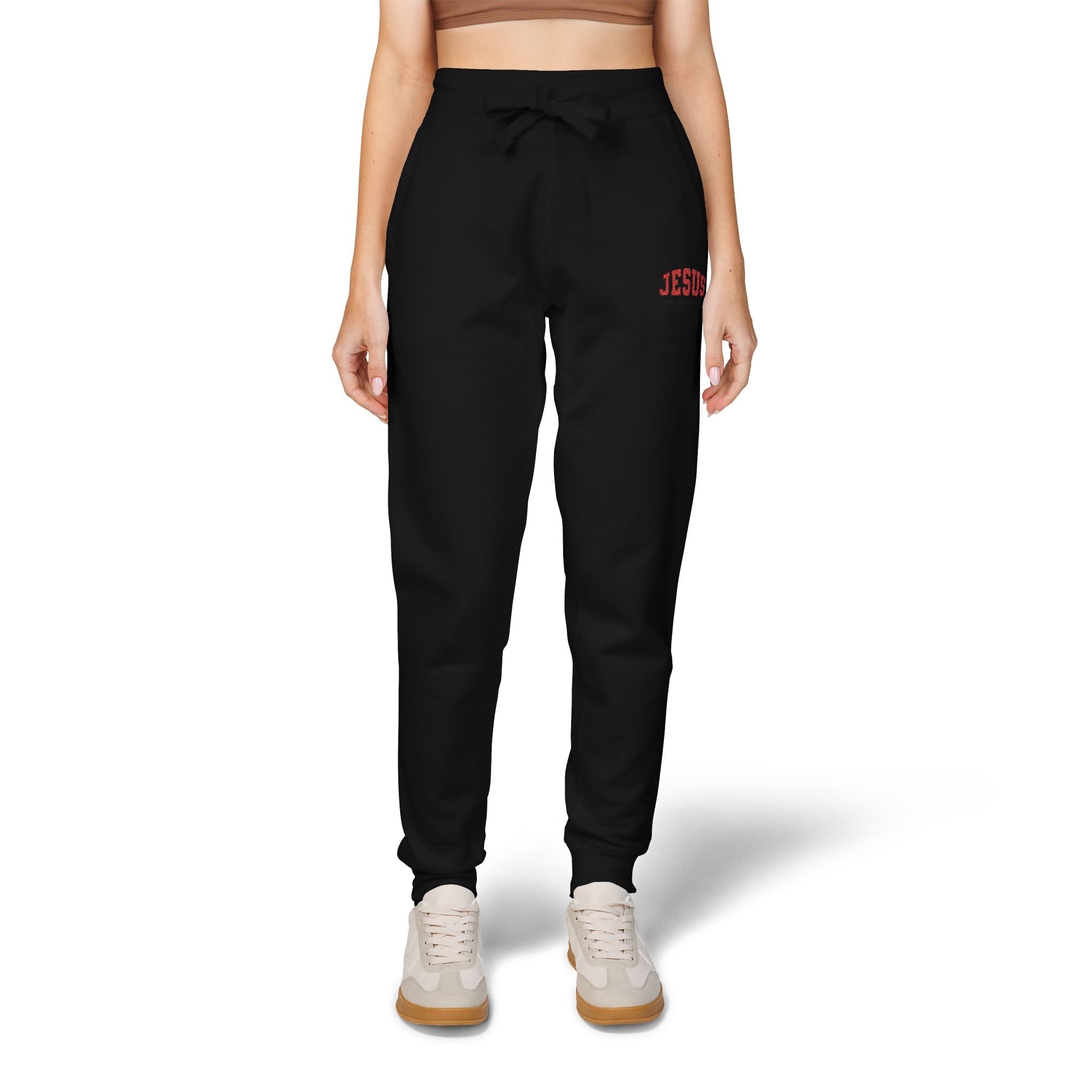 Embroidered 'JESUS' Fleece Sweatpants — Cozy Christian Joggers - Grace & Grit Boutique